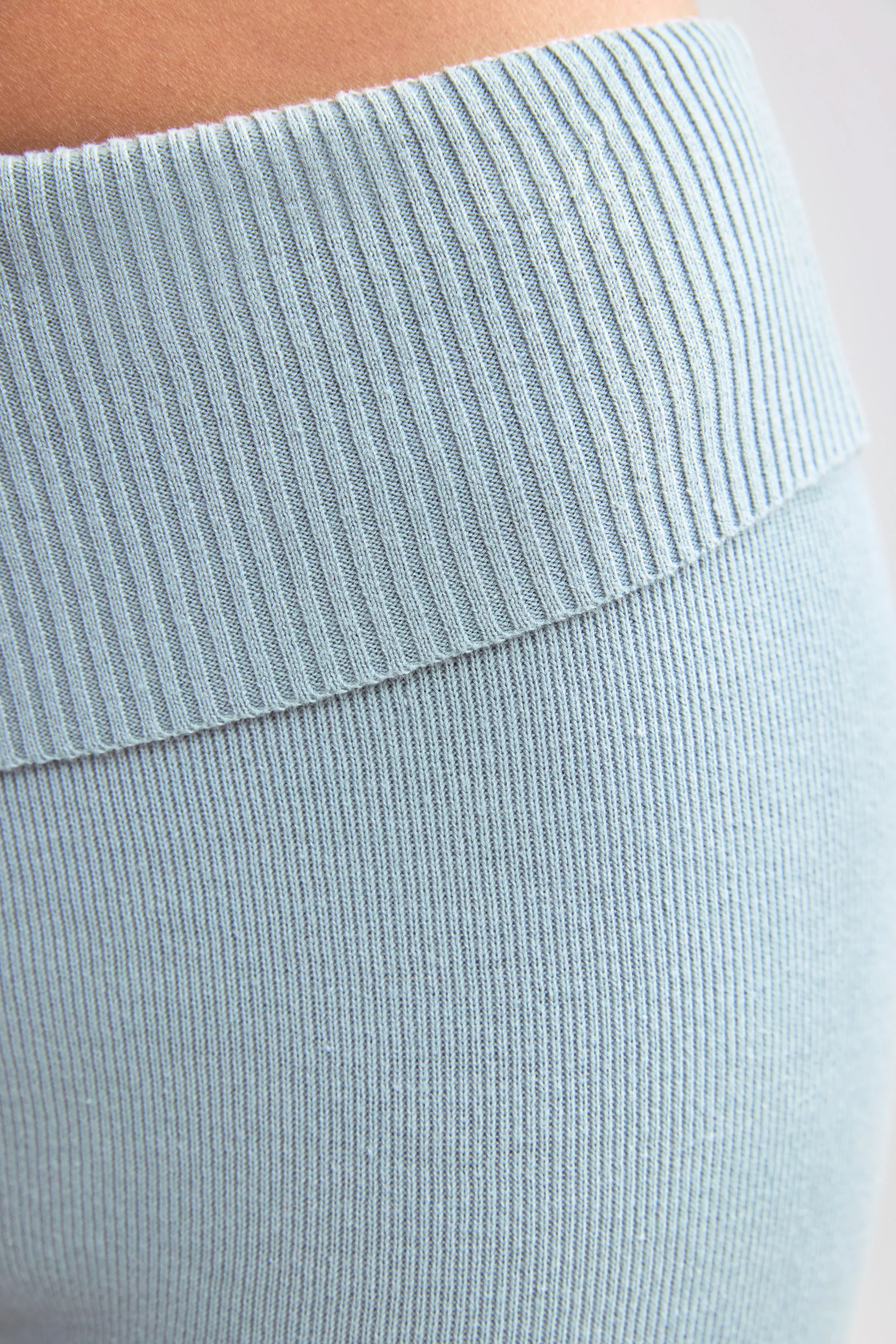Chunky Knit Foldover Kick Flare Trousers in Dusty Teal - Image 4