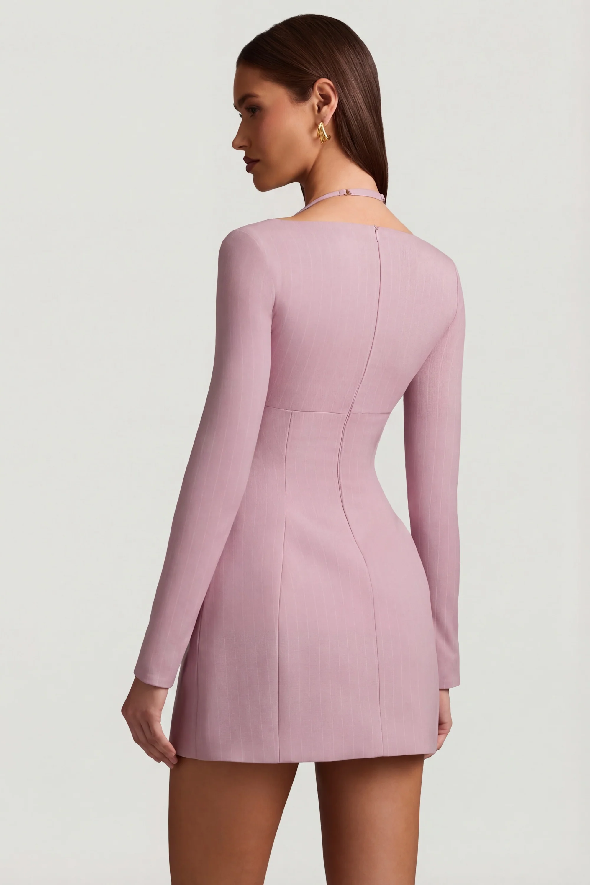 Pinstripe Structured A-Line Mini Dress in Mauve - Image 3