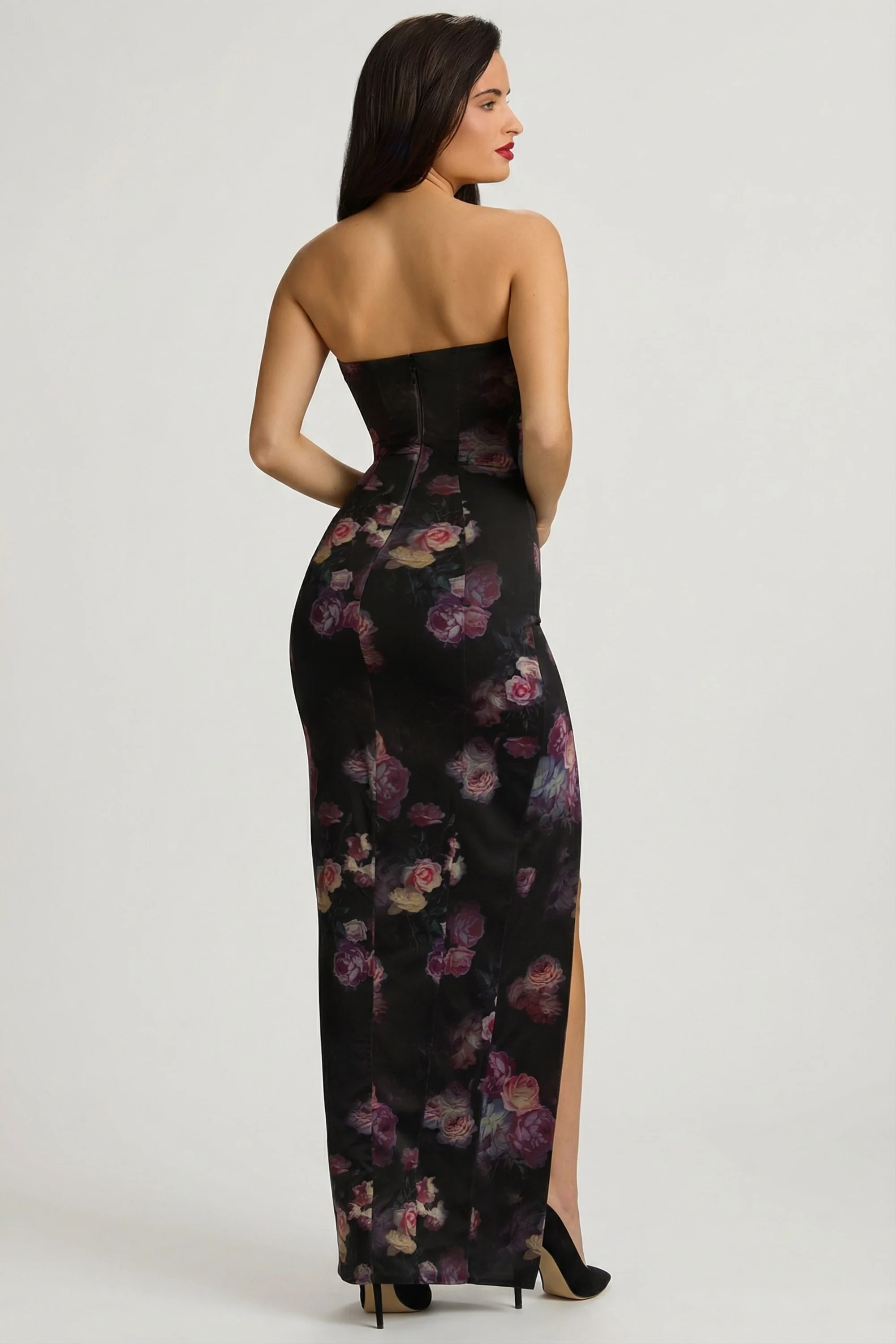 Bandeau Cowl-Neck Maxi Dress in Black Floral Print - Image 10