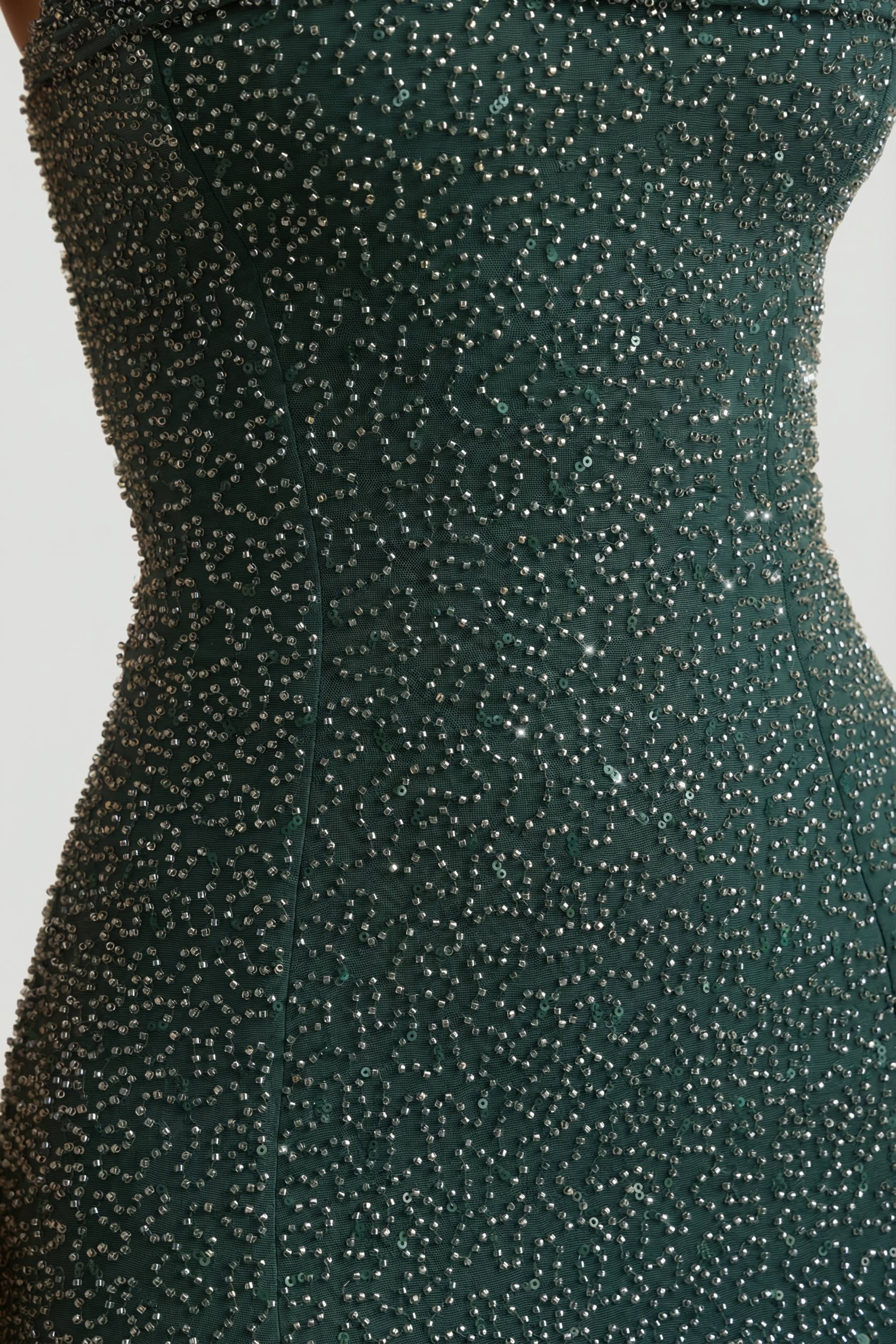 Embellished Strapless Cowl-Neck Maxi Dress in Emerald Green - Image 6