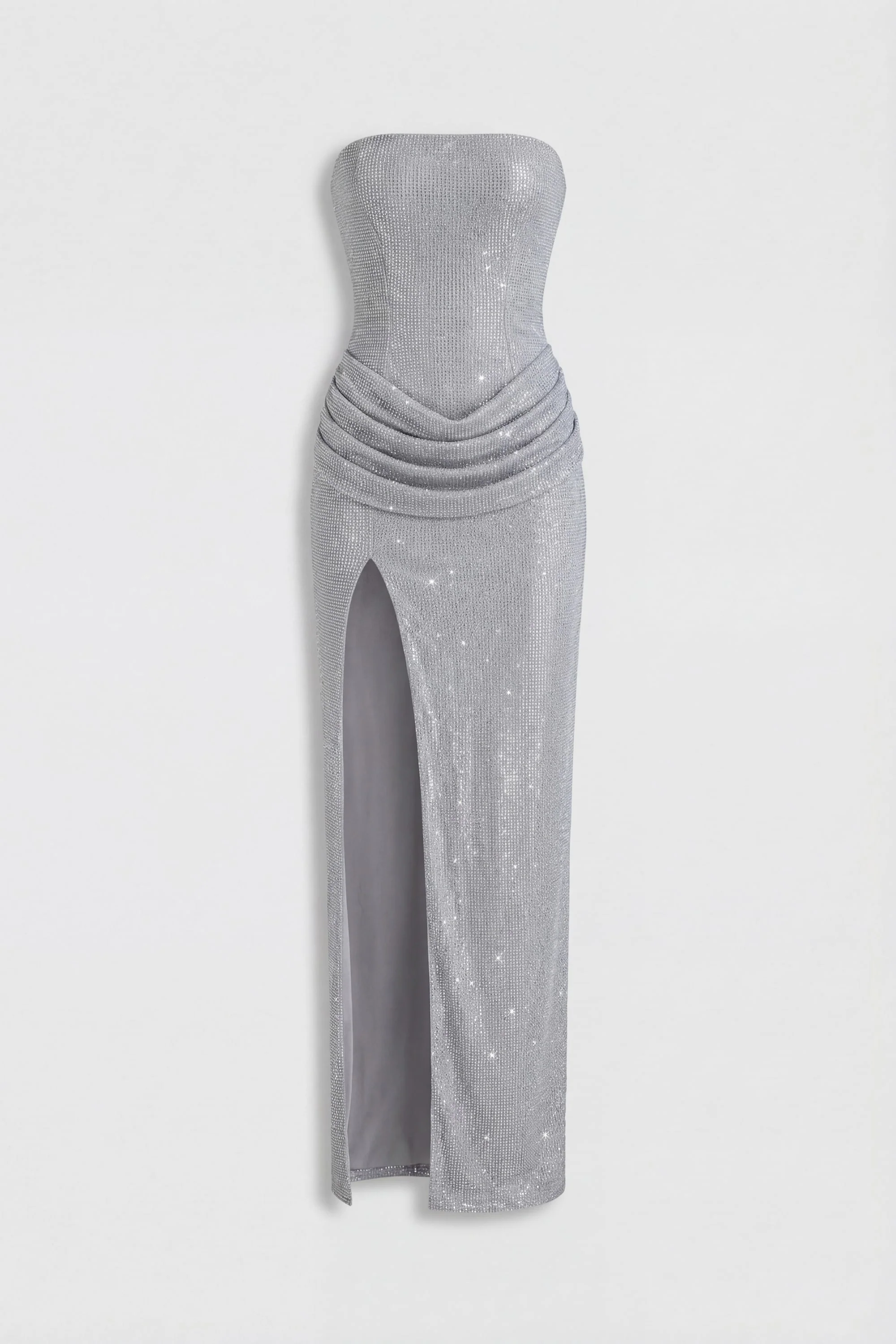 Embellished Bandeau Cowl-Waist Maxi Dress in Silver - Image 4