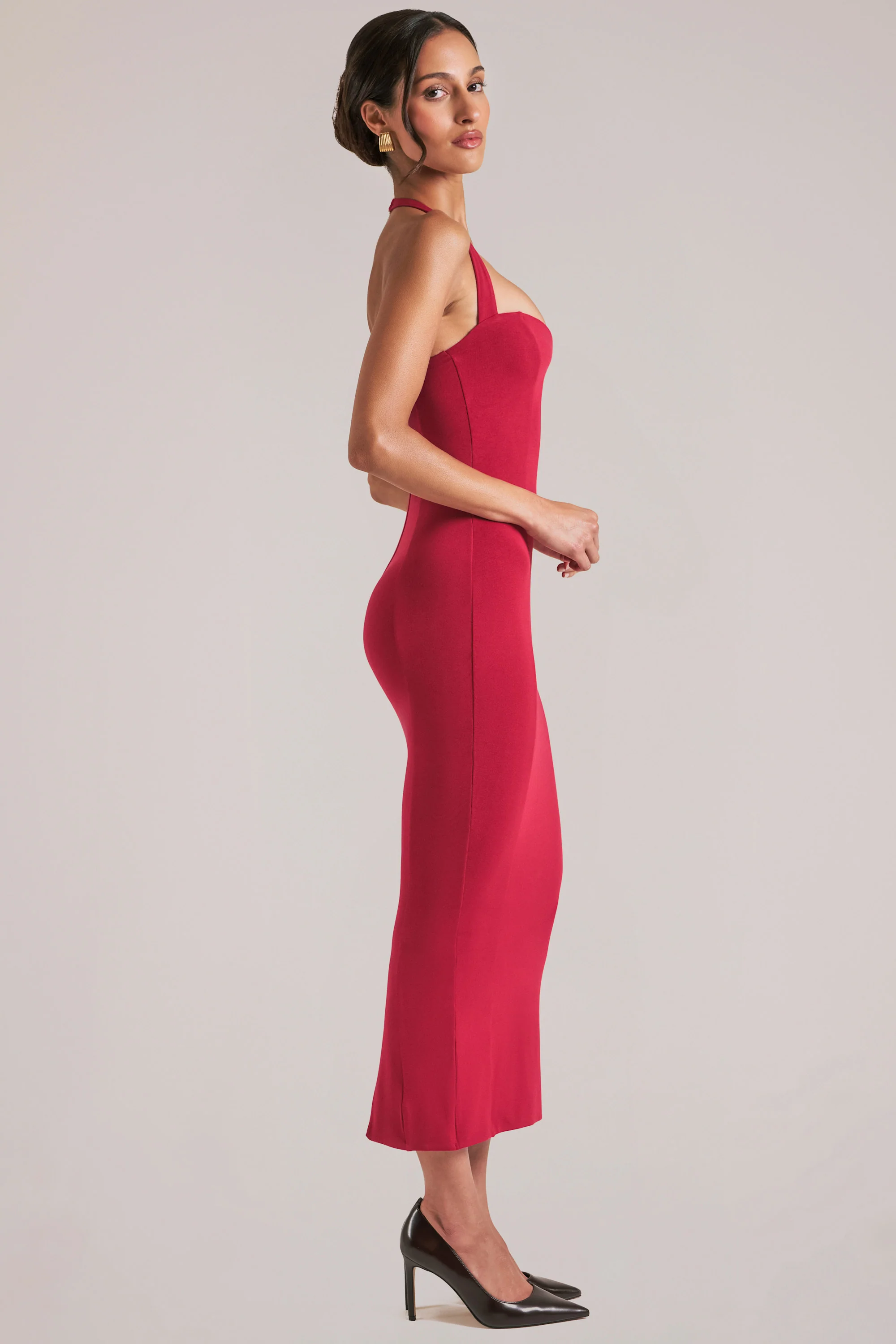 Halterneck Midaxi Dress in Cherry Red - Image 3