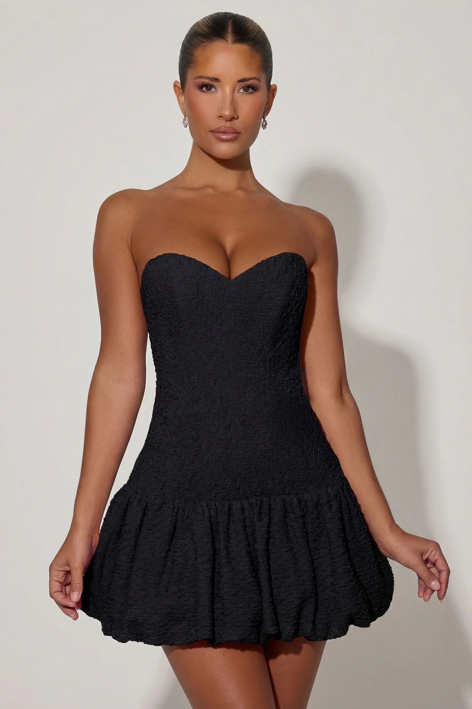 Cut-Out Bubble Hem Corset Mini Dress in Black - Image 7