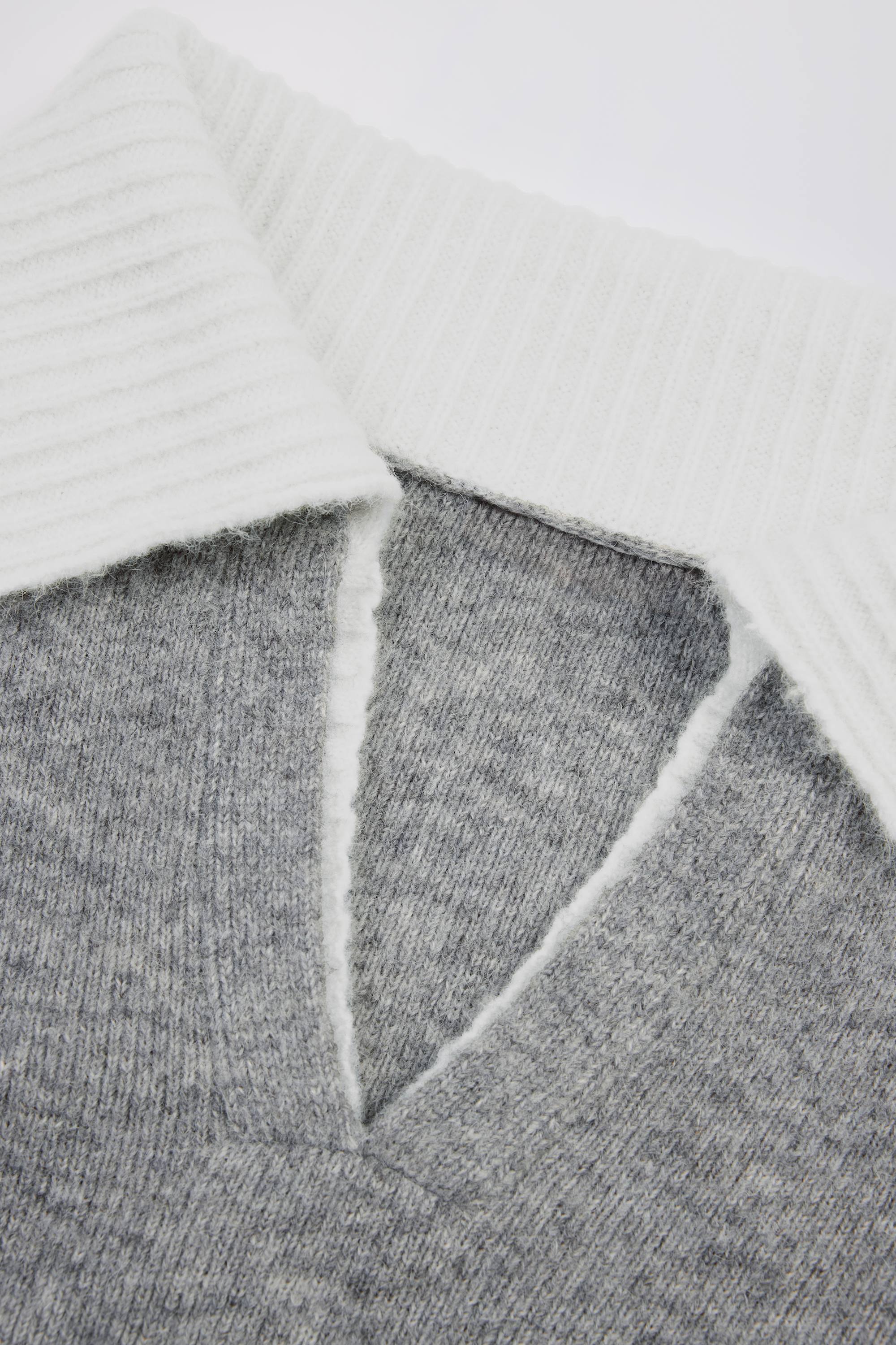 Soft Knit Layered Collar Cropped Jumper in Grey - Image 5