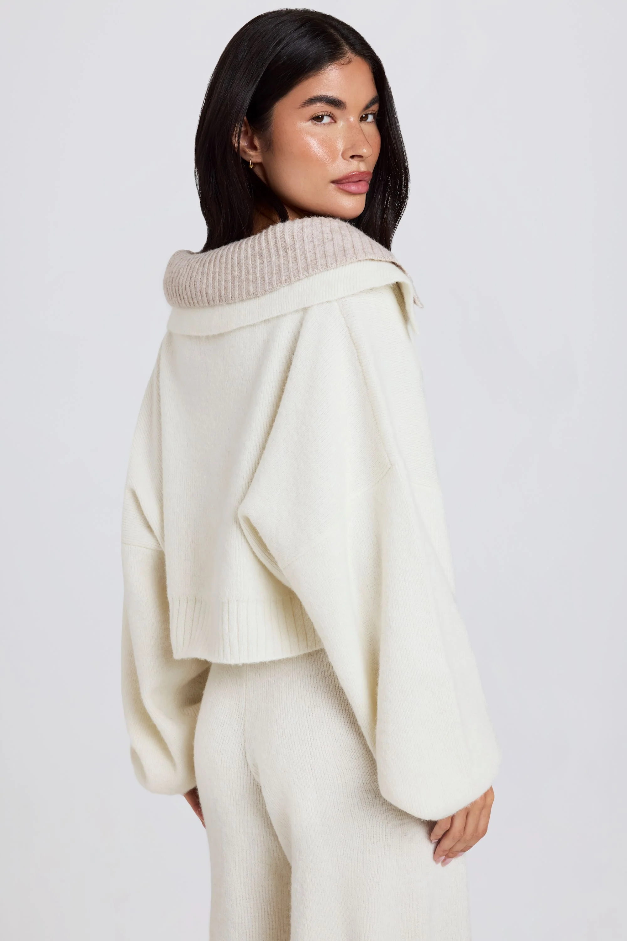 Soft Knit Layered Collar Cropped Jumper in Ivory - Image 2