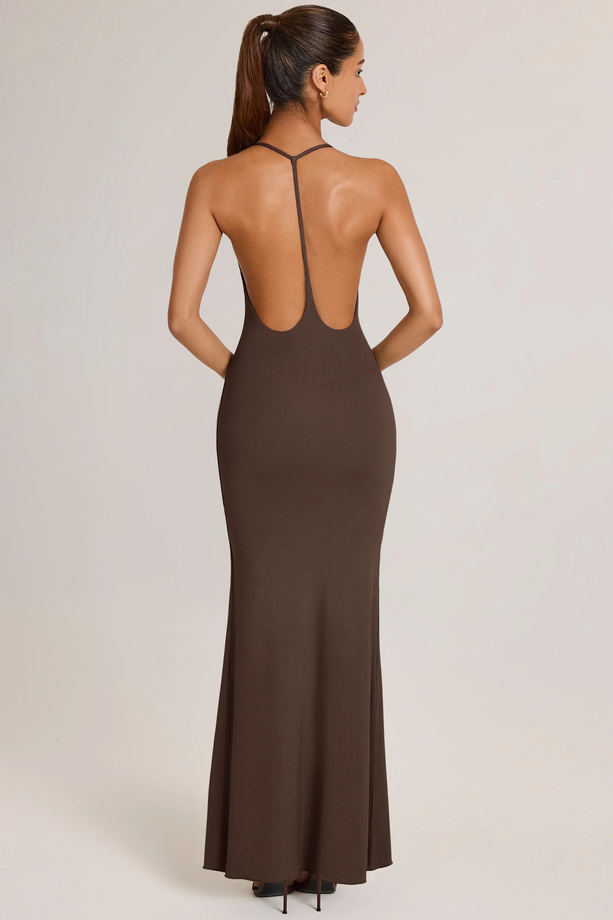 Modal Plunge Backless Maxi Dress in Chocolate Brown - Image 10