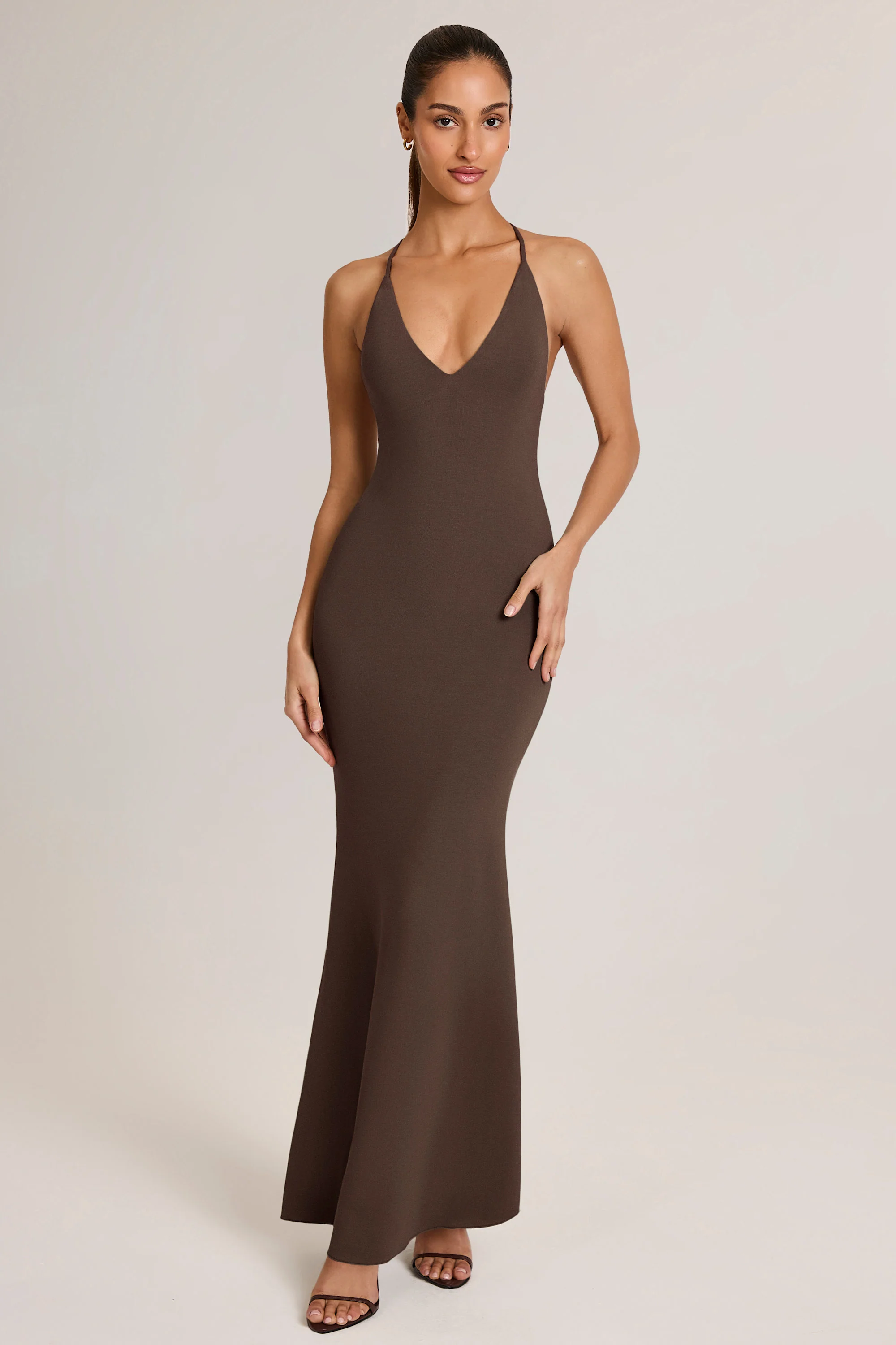 Modal Plunge Backless Maxi Dress in Chocolate Brown - Image 7