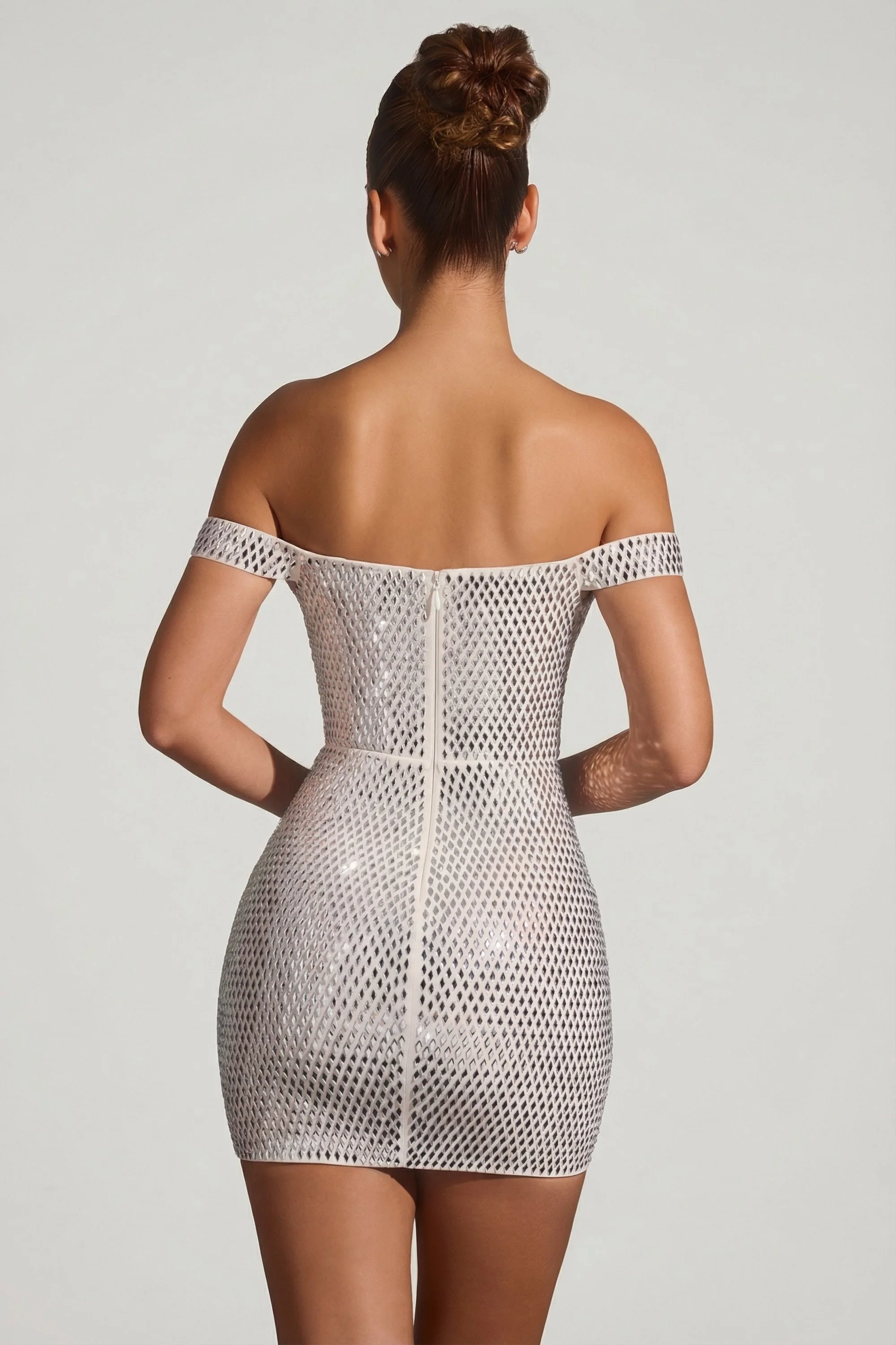 Embellished Off-Shoulder Mini Dress in White - Image 2
