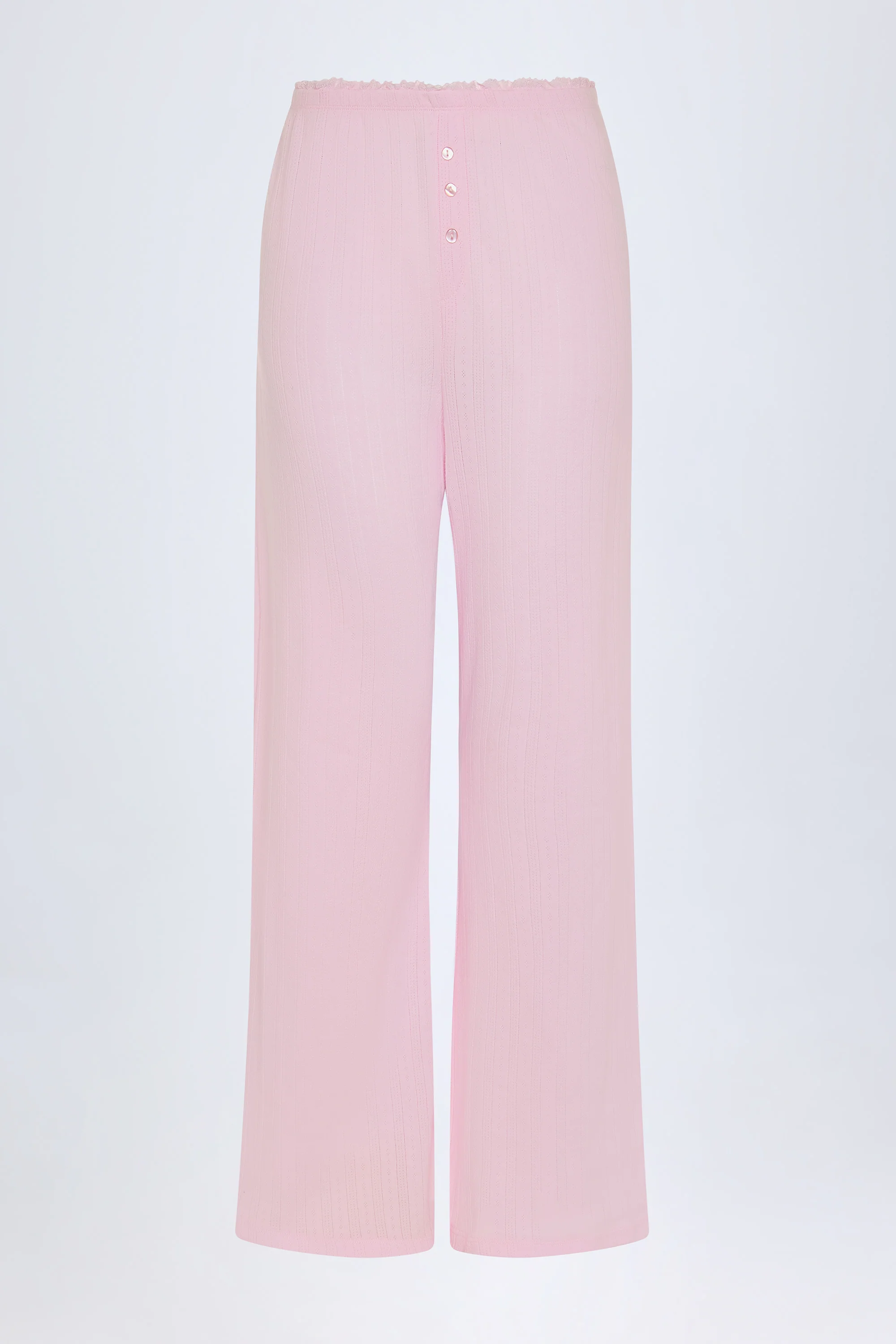 Pointelle Mid-Rise Straight-Leg Trousers in Baby Pink - Image 3
