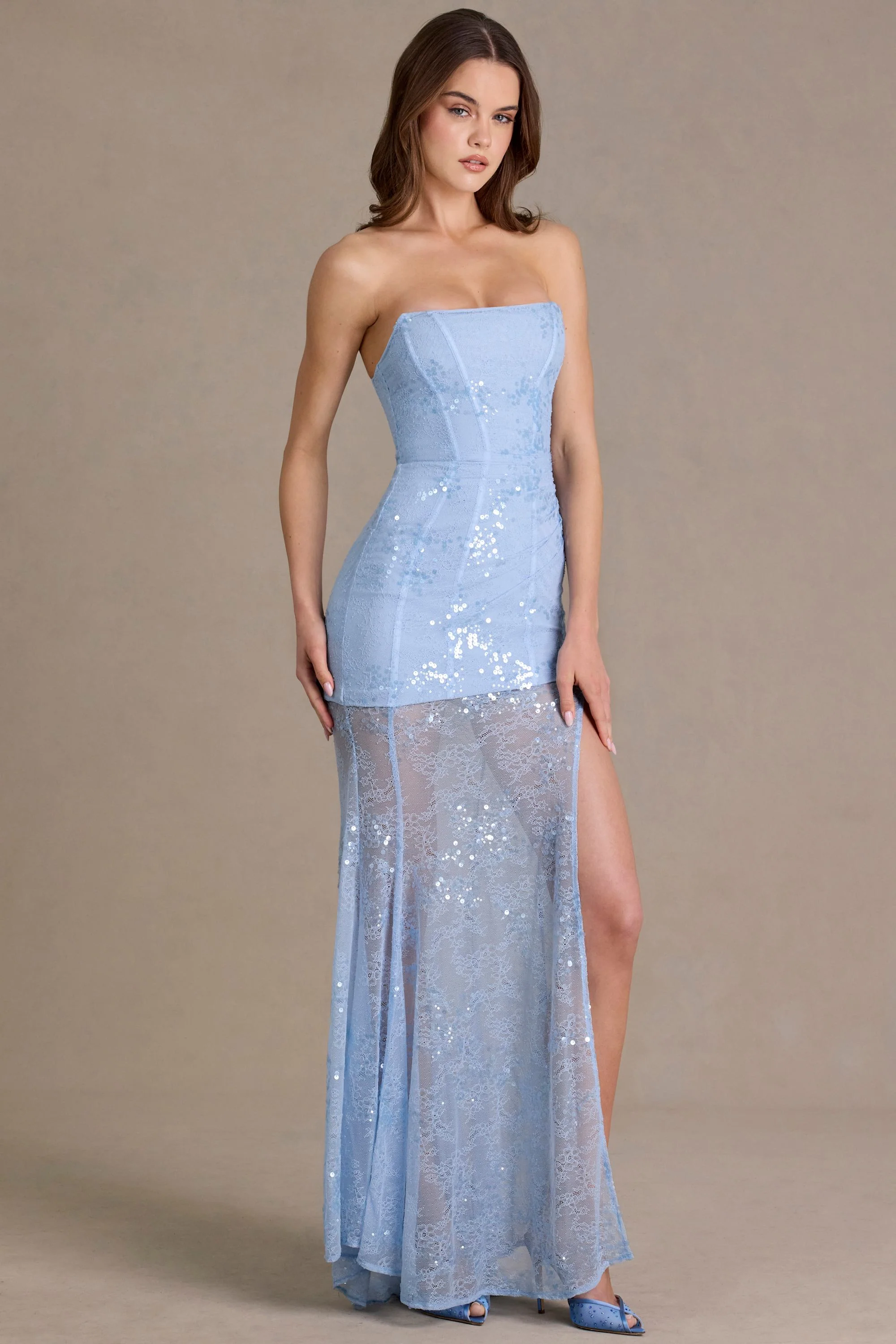 Embellished Lace Corset Gown in Sky Blue - Image 4