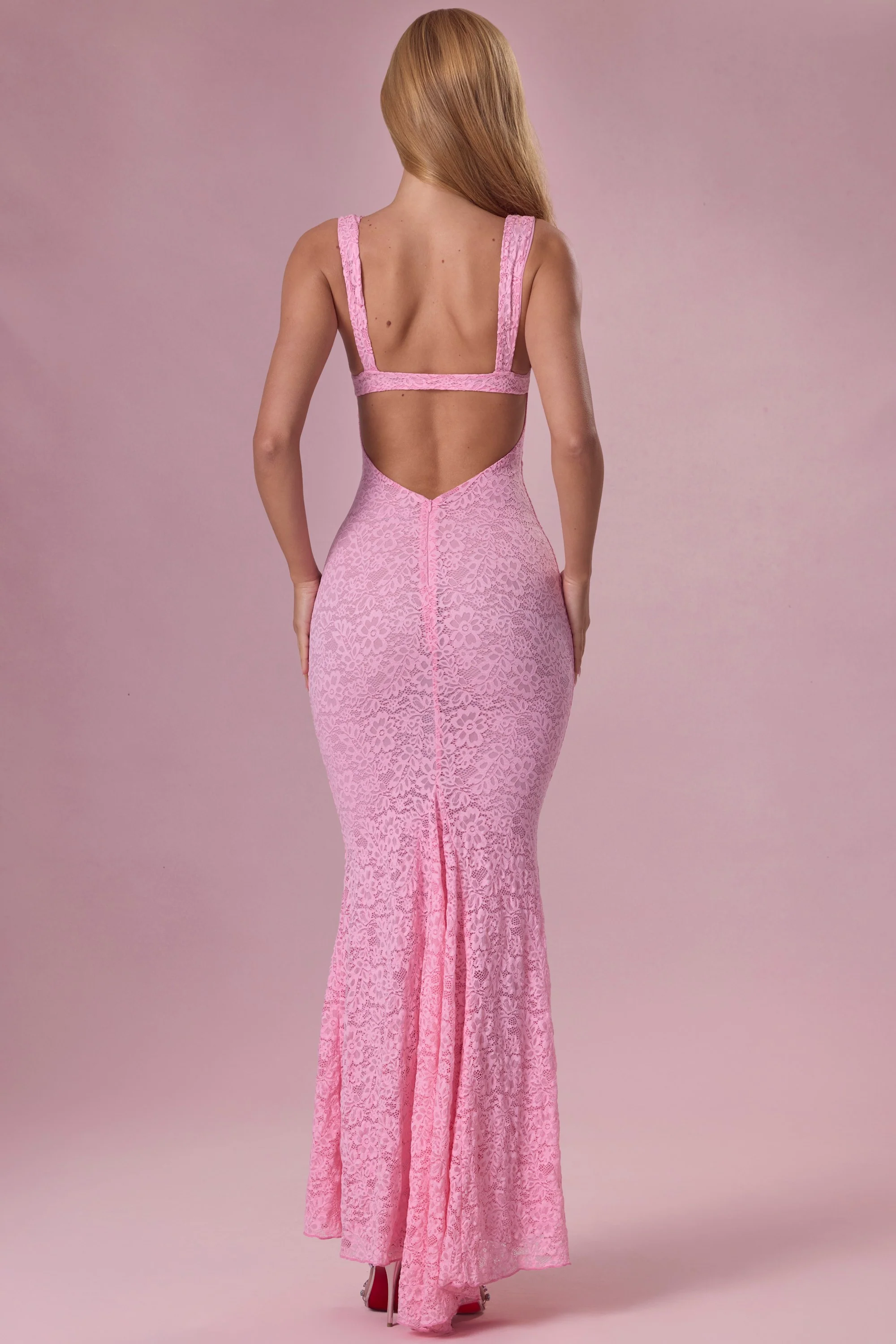 Lace Sweetheart-Neck Gown in Blush Pink - Image 3