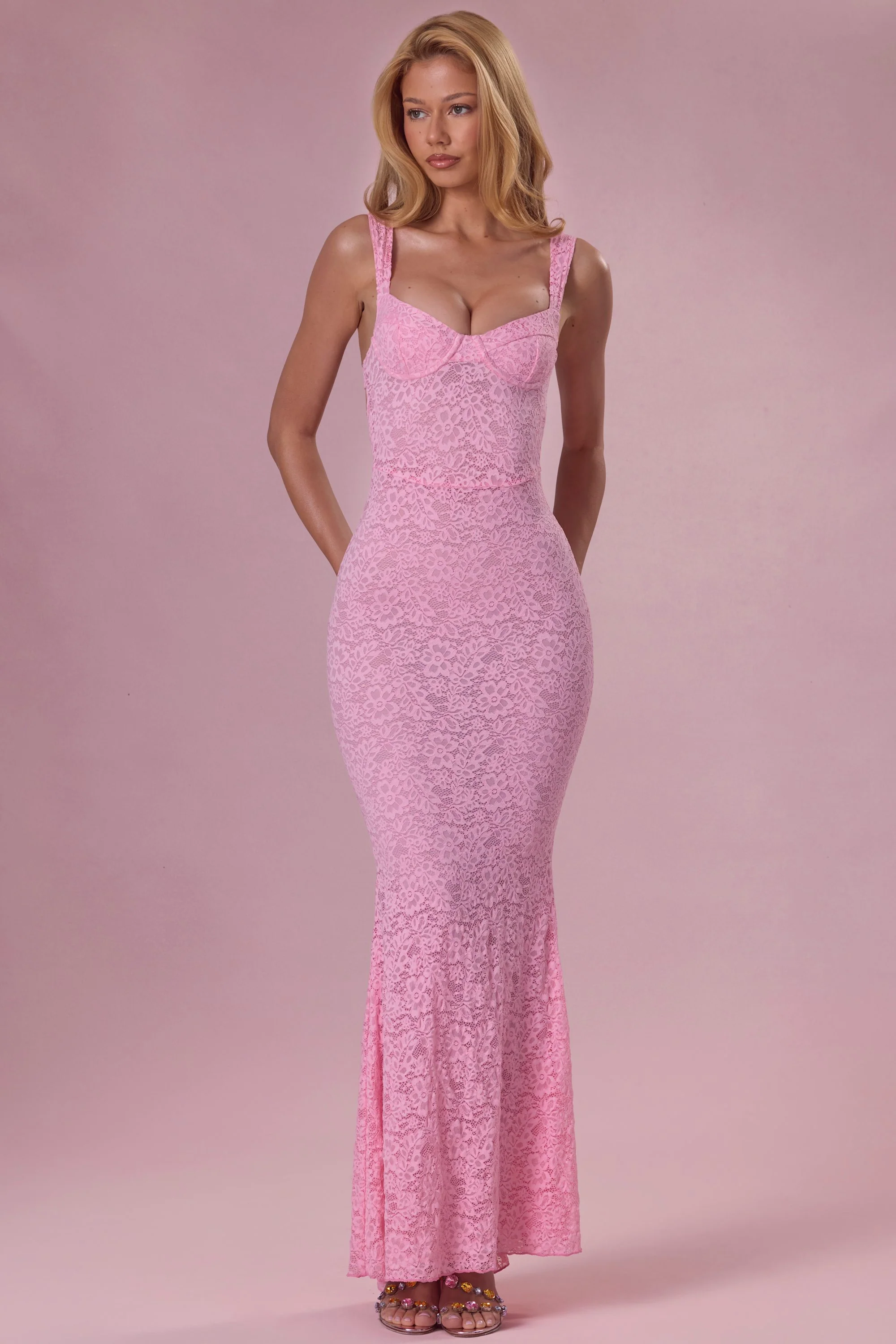 Lace Sweetheart-Neck Gown in Blush Pink - Image 5