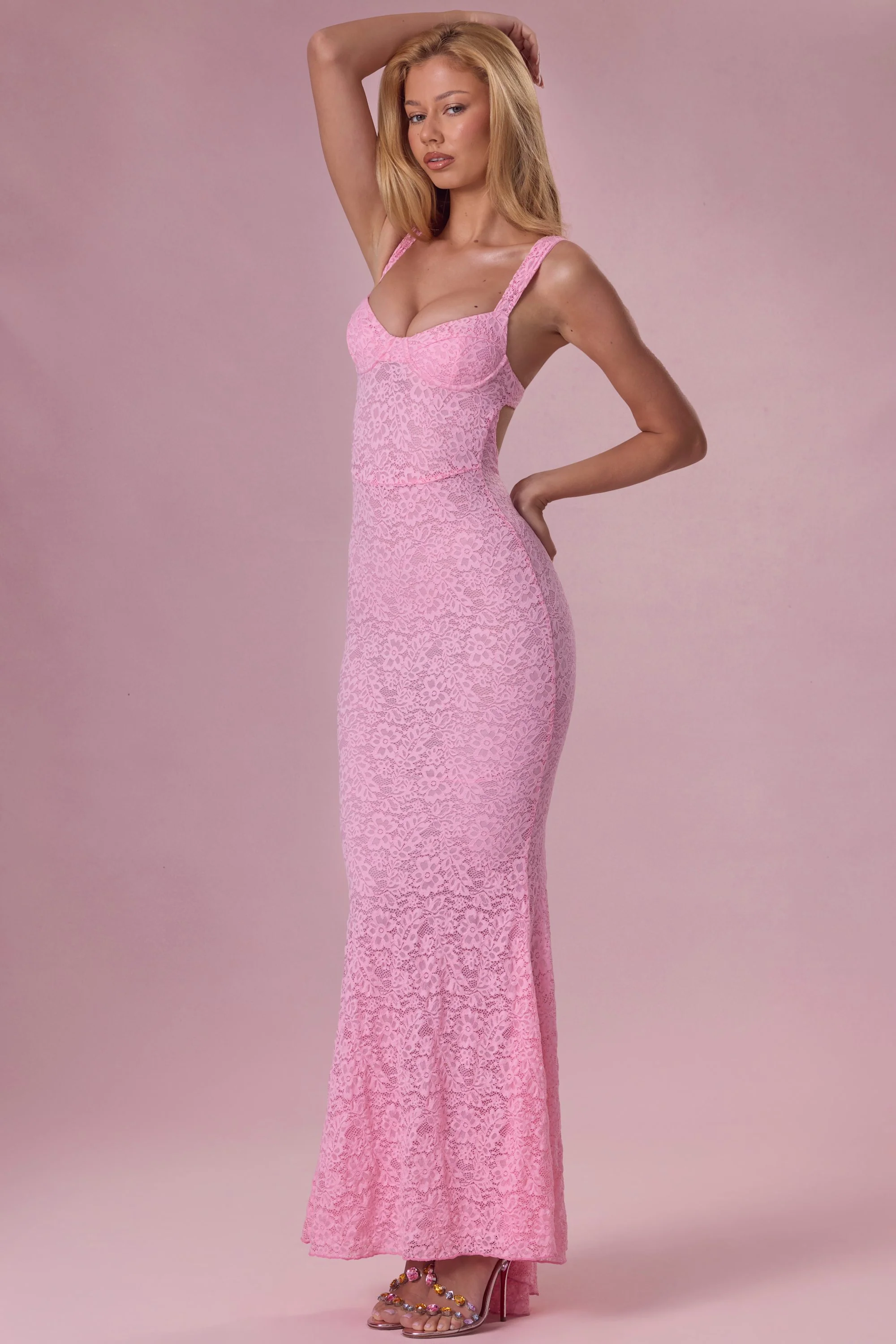 Lace Sweetheart-Neck Gown in Blush Pink - Image 7