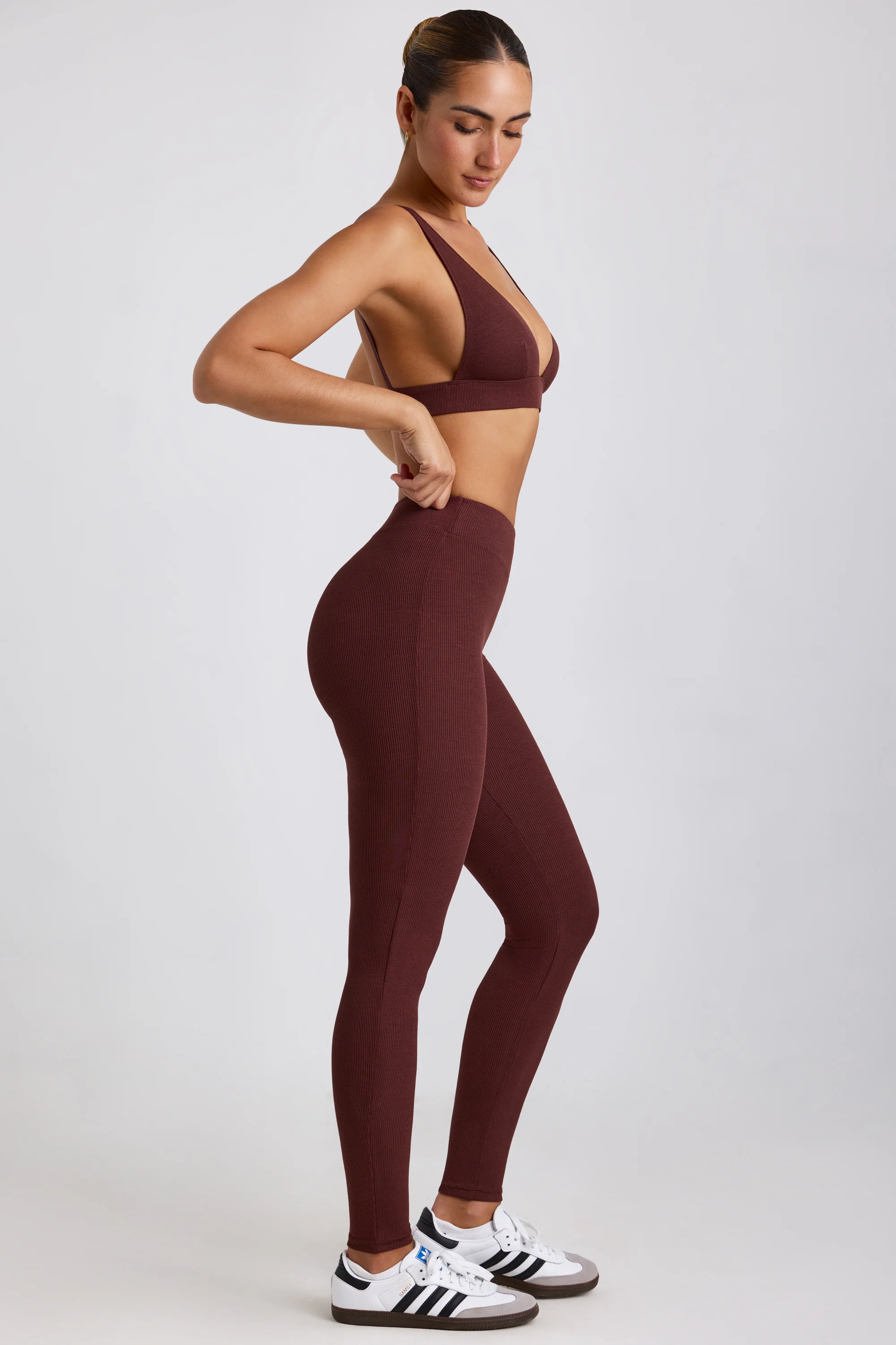 Ribbed Modal High Waist Leggings in Espresso - Image 3
