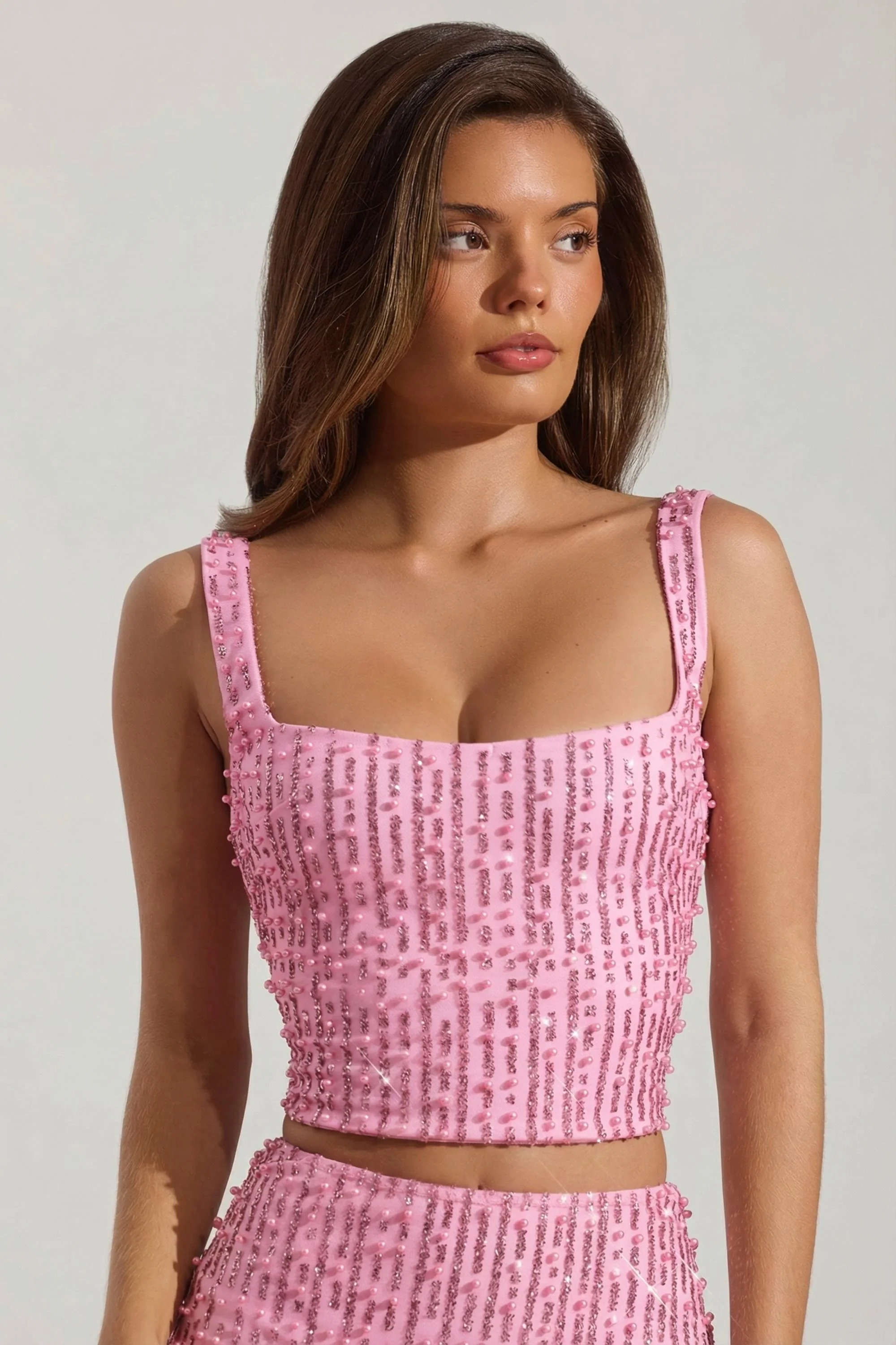 Embellished Square-Neck Crop Top in Pink - Image 6