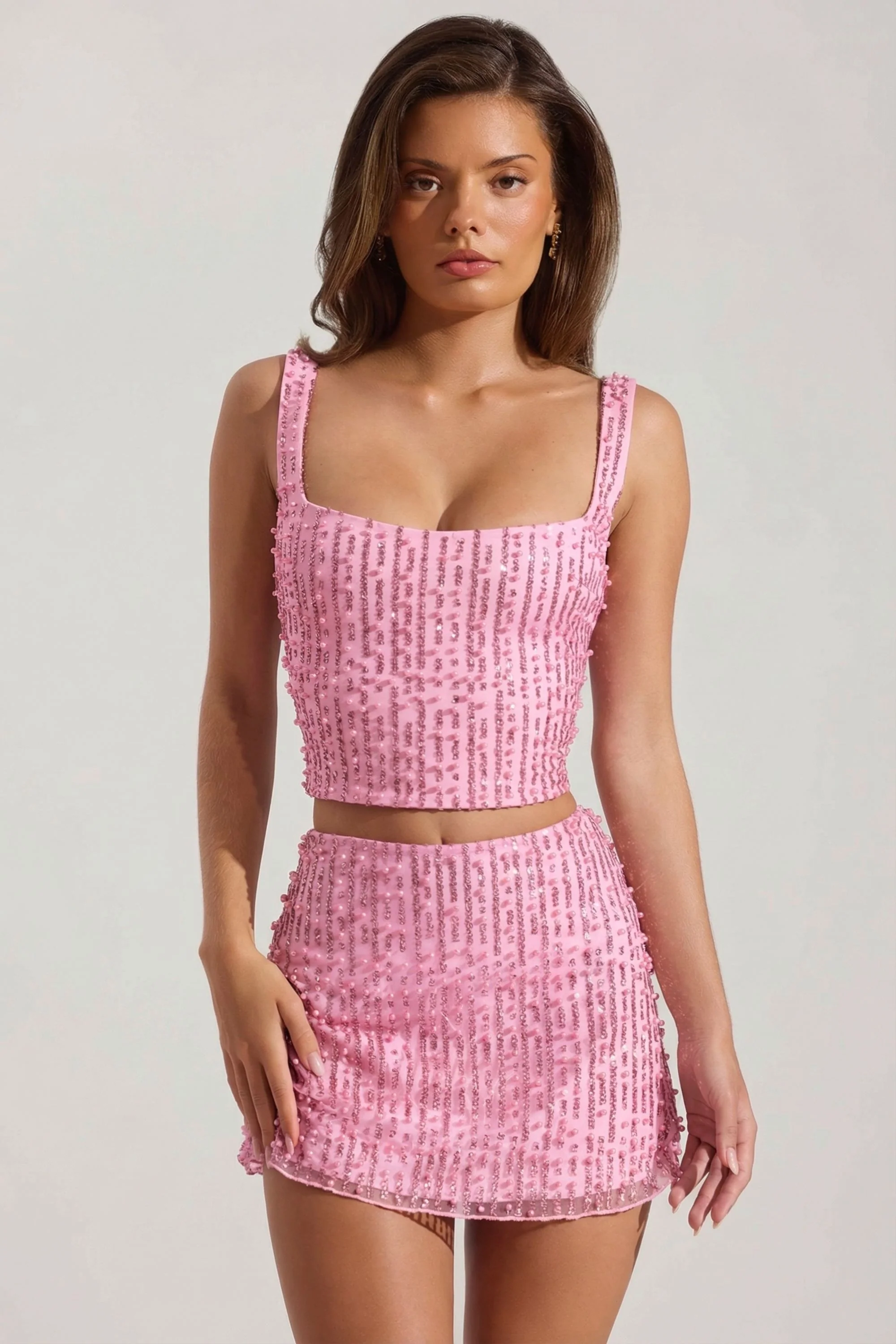 Embellished Square-Neck Crop Top in Pink - Image 8