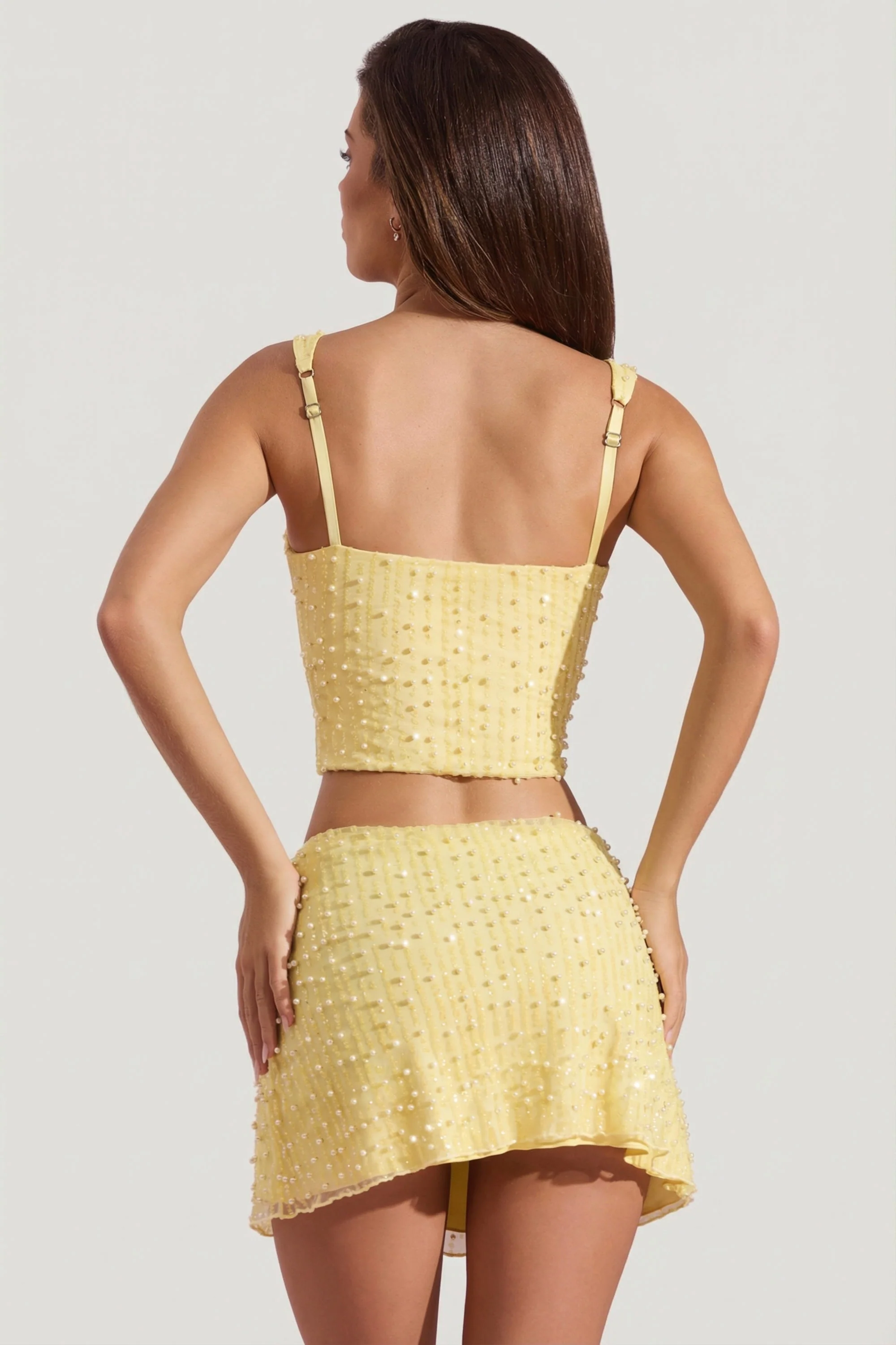 Embellished Square-Neck Crop Top in Yellow - Image 2