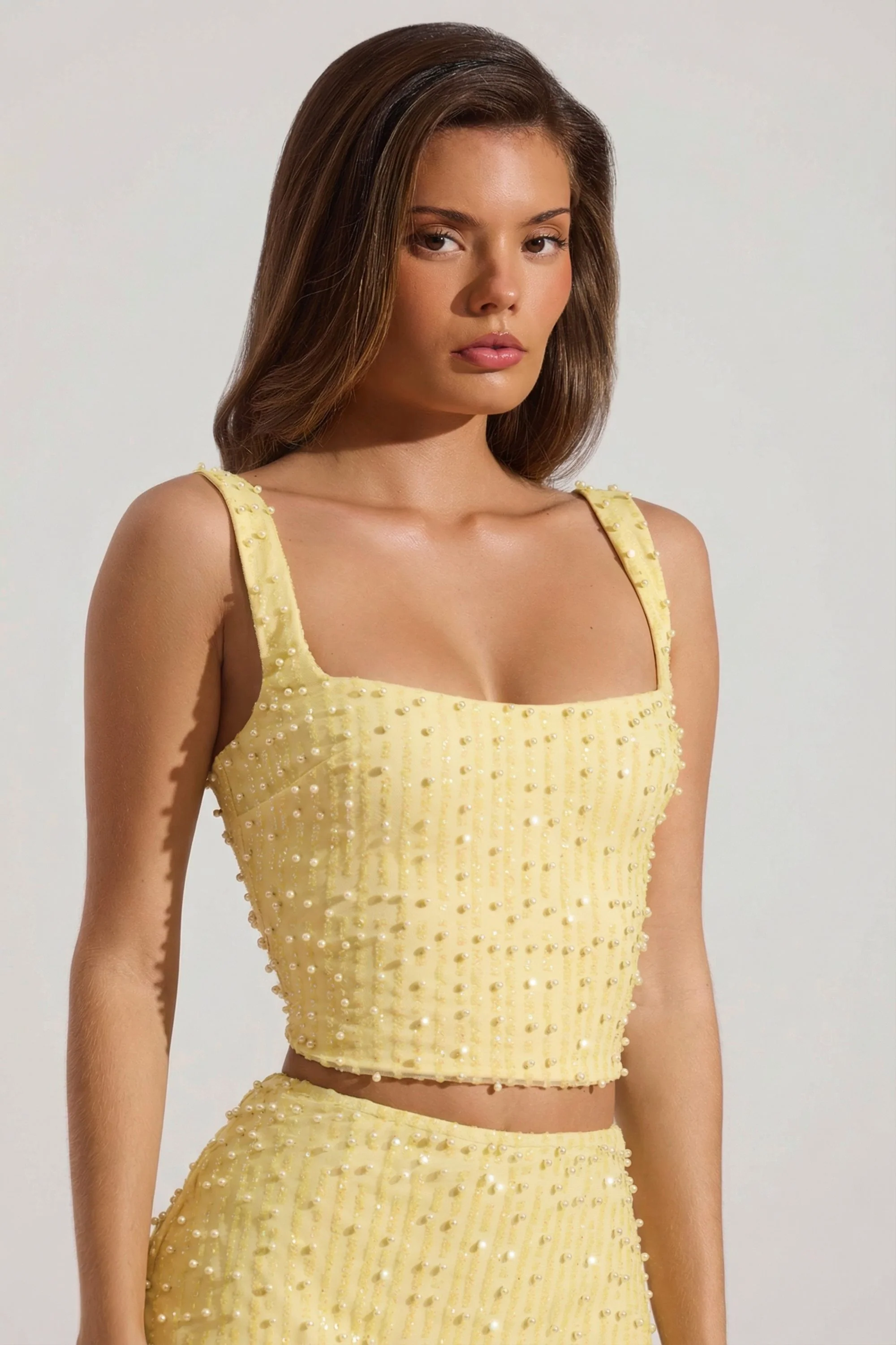 Embellished Square-Neck Crop Top in Yellow - Image 6