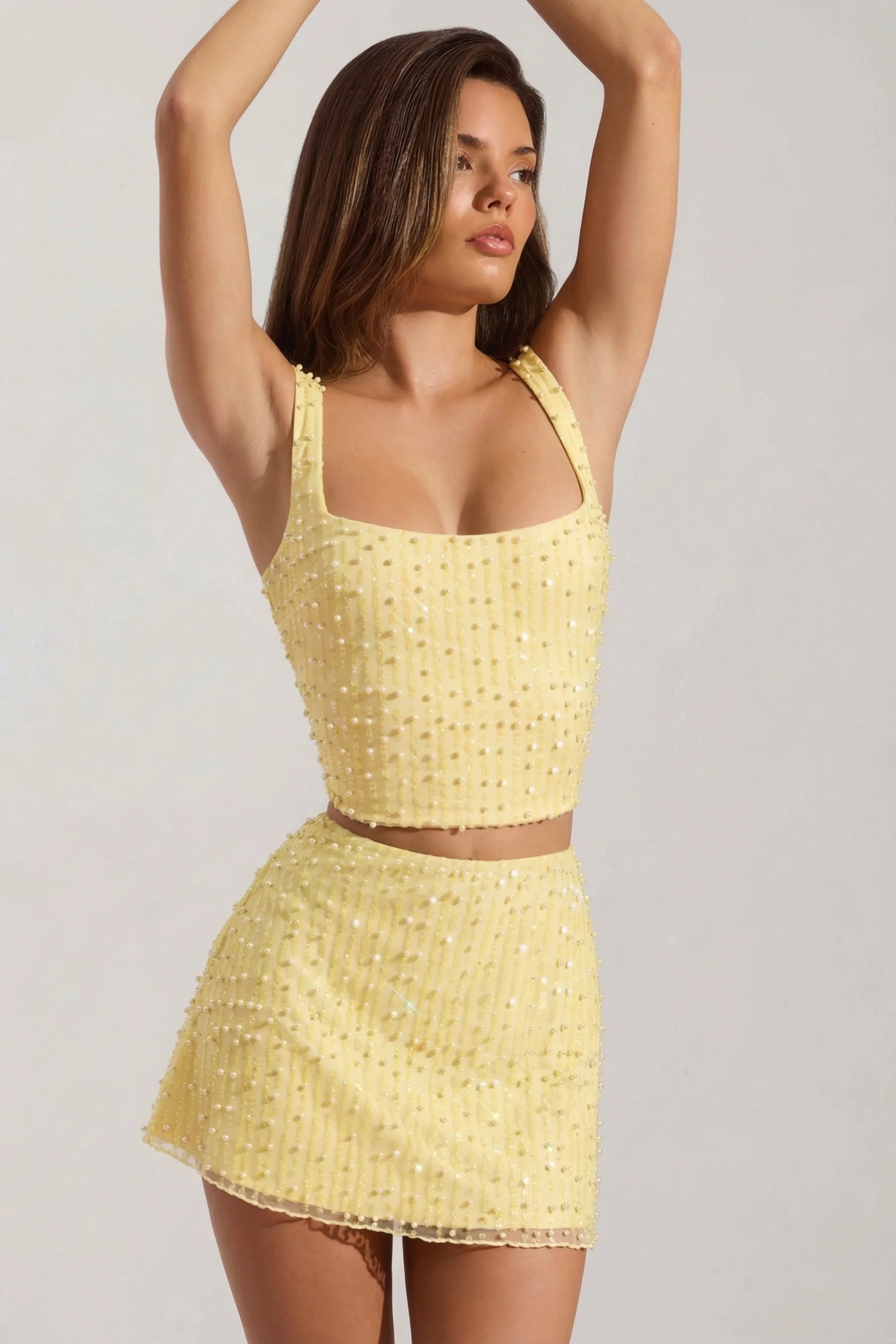 Embellished Square-Neck Crop Top in Yellow - Image 7