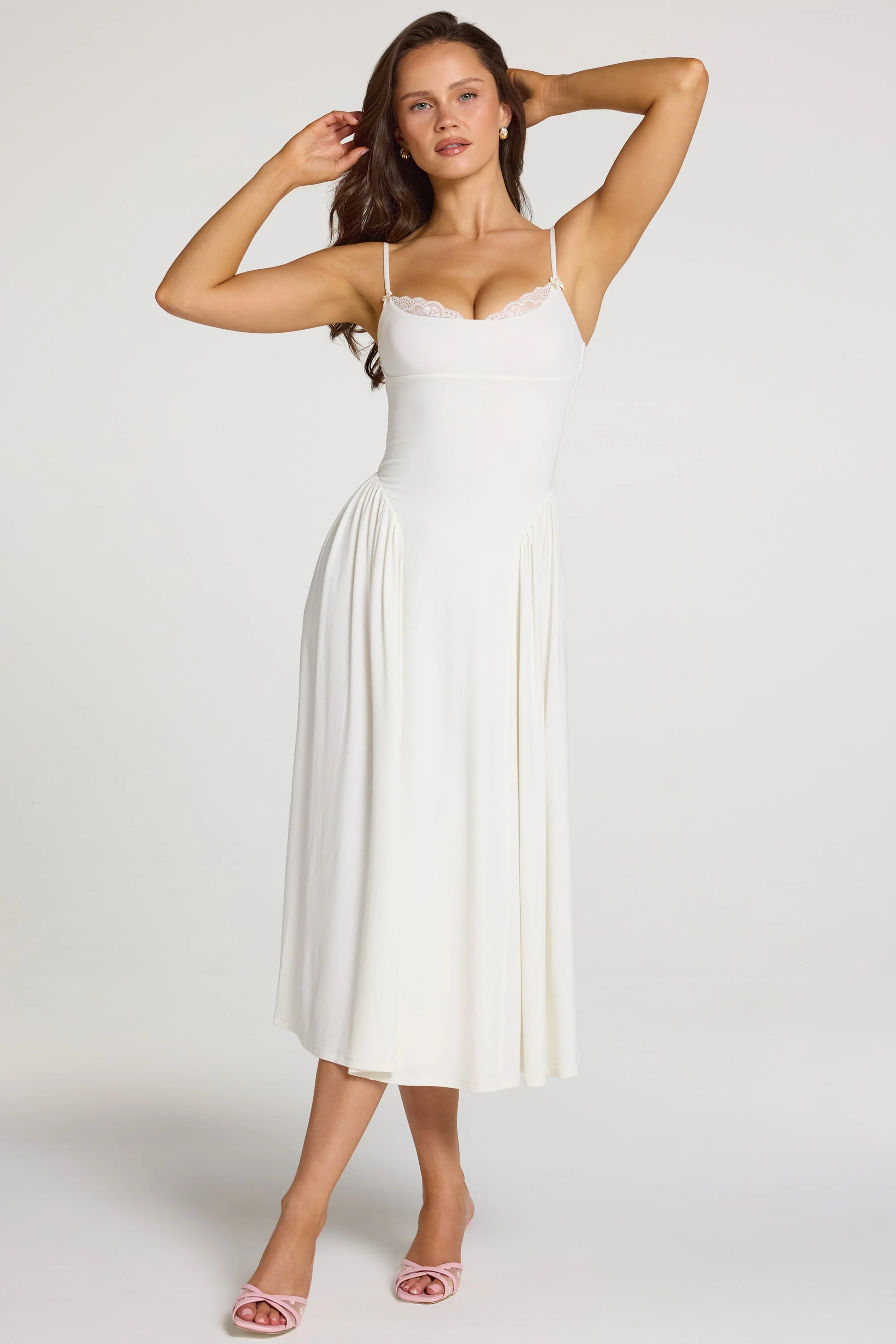 Modal Lace-Trim Midaxi Dress in White - Image 4