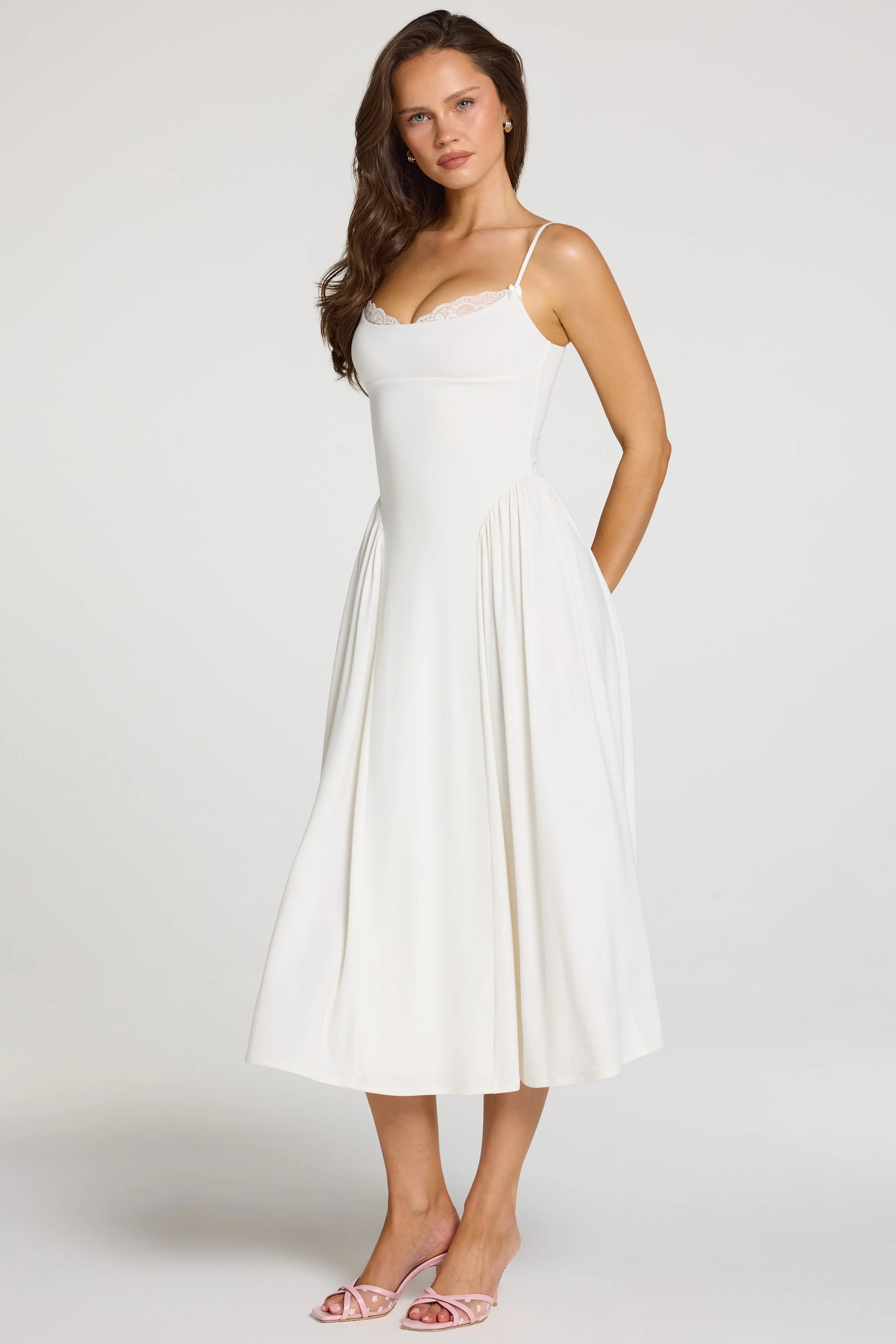 Modal Lace-Trim Midaxi Dress in White - Image 6