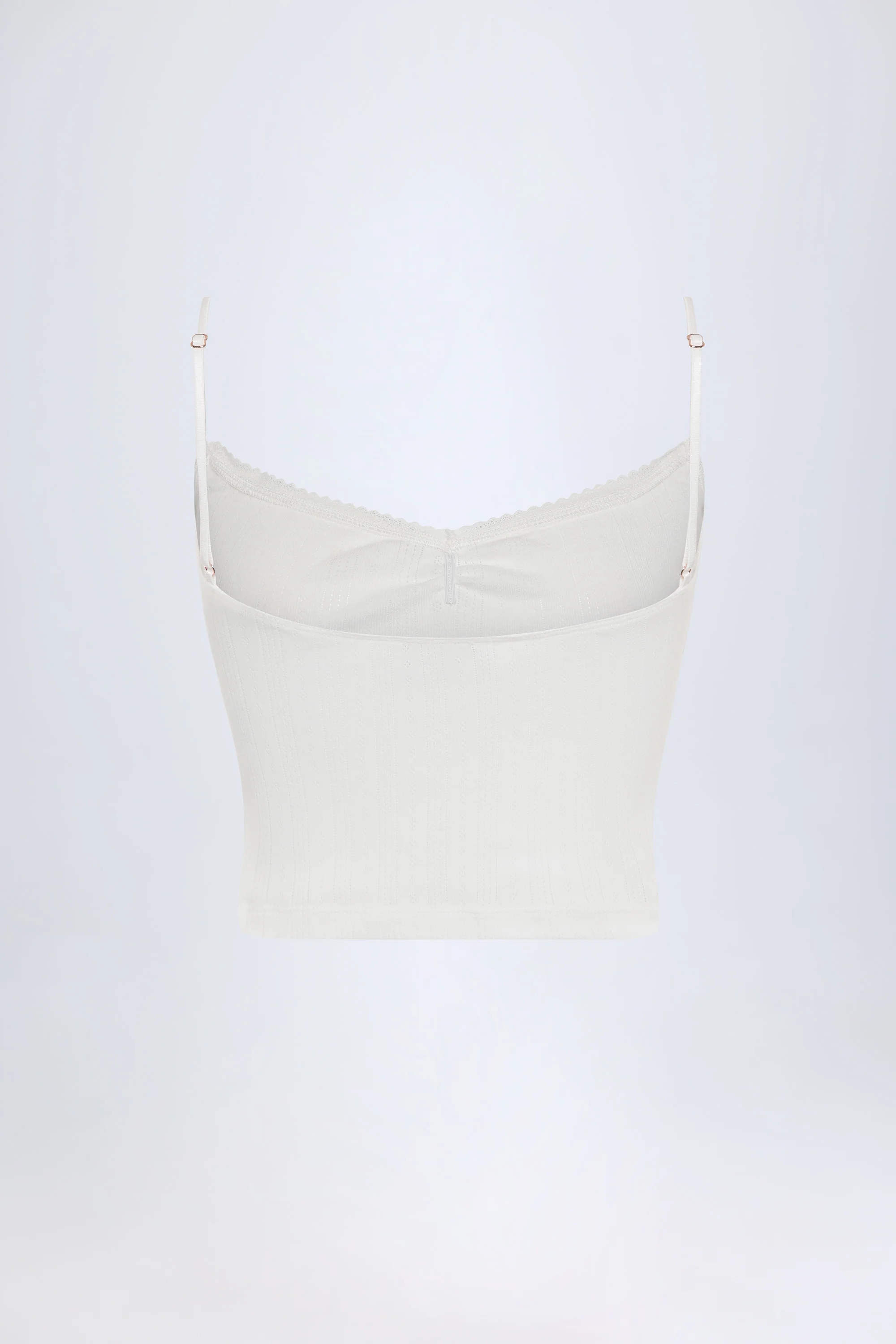 Pointelle Ruched Camisole Crop Top in White - Image 4