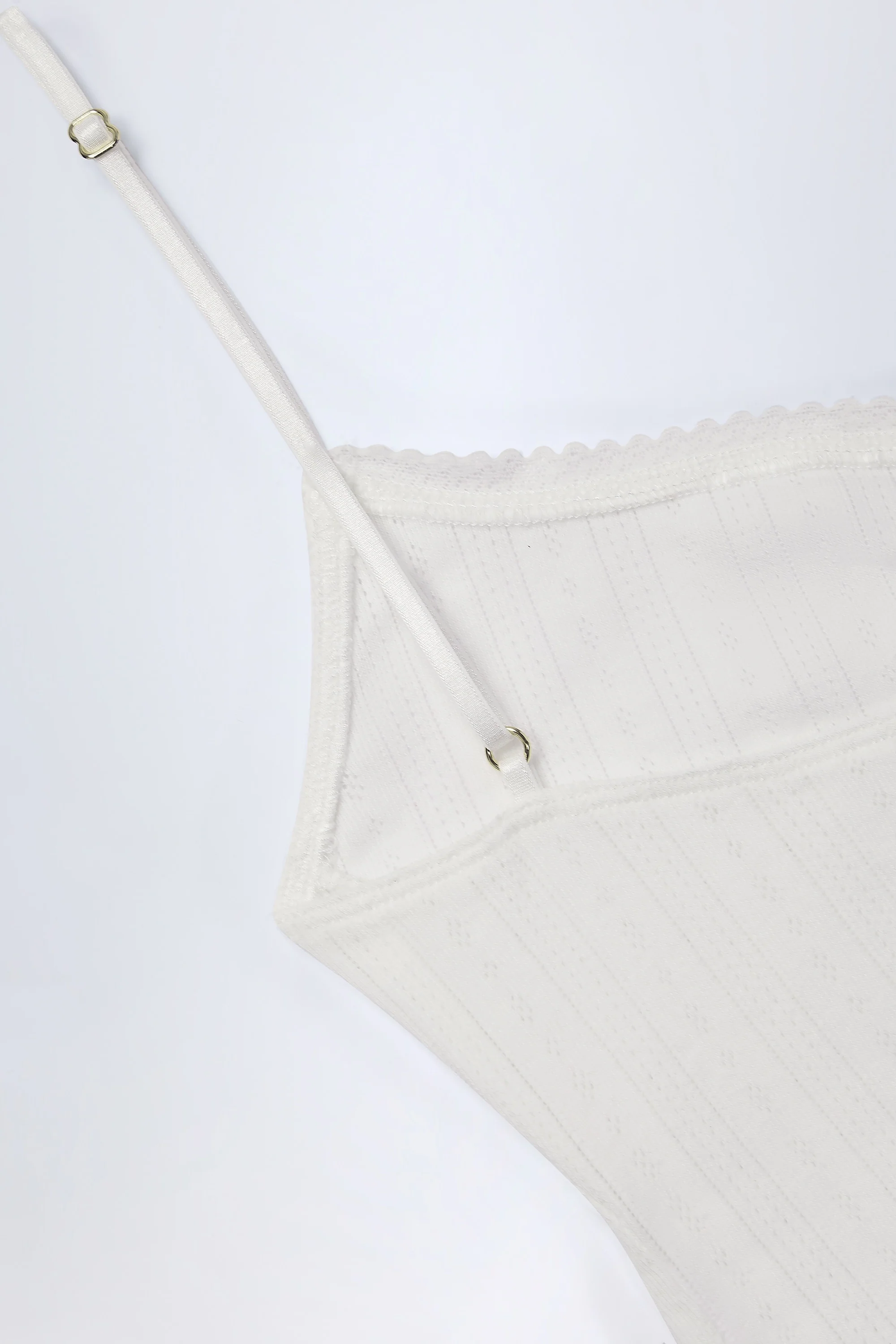 Pointelle Ruched Camisole Crop Top in White - Image 6