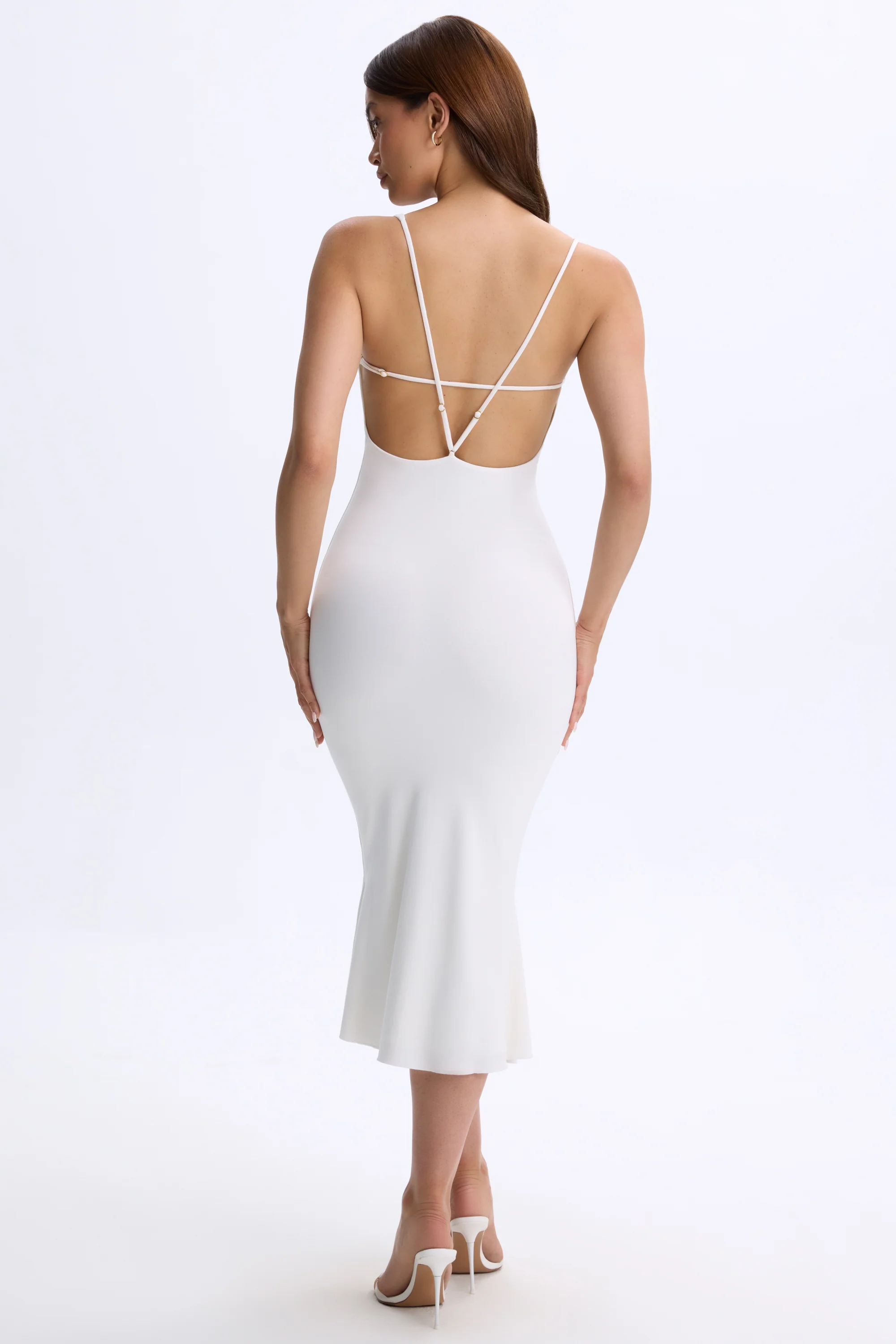 Modal Plunge Open-Back Midaxi Dress in White - Image 2