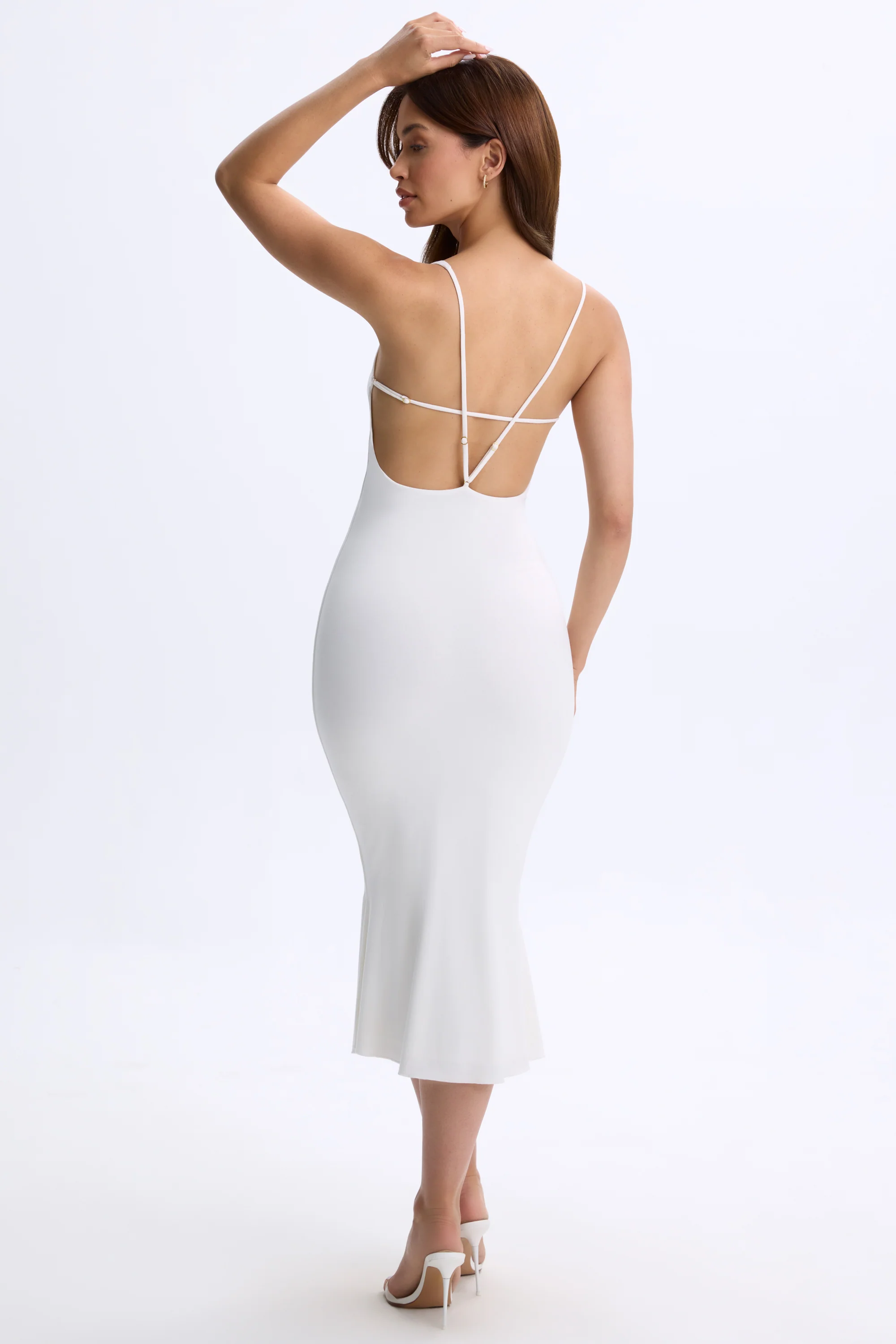 Modal Plunge Open-Back Midaxi Dress in White - Image 6