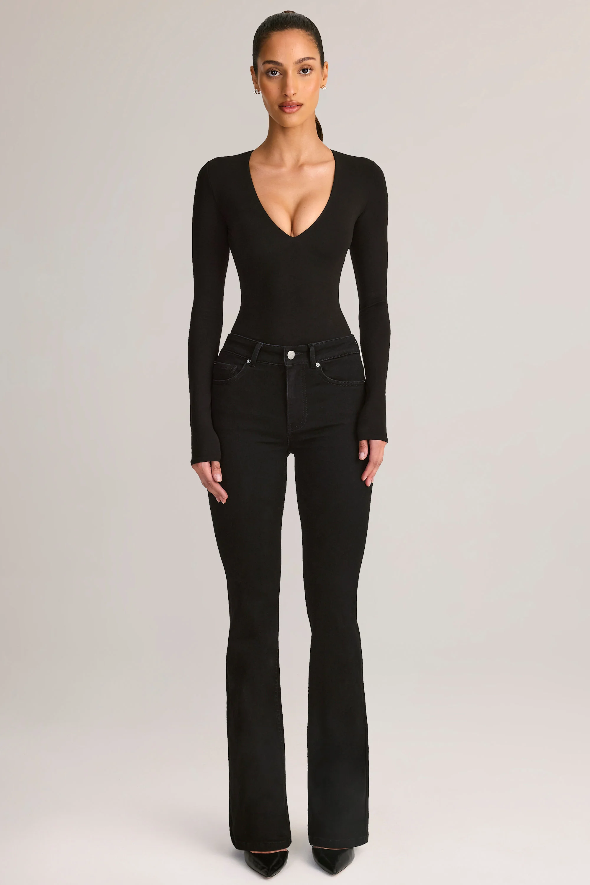 Denim Mid-Rise Flared Jeans in Black - Image 5
