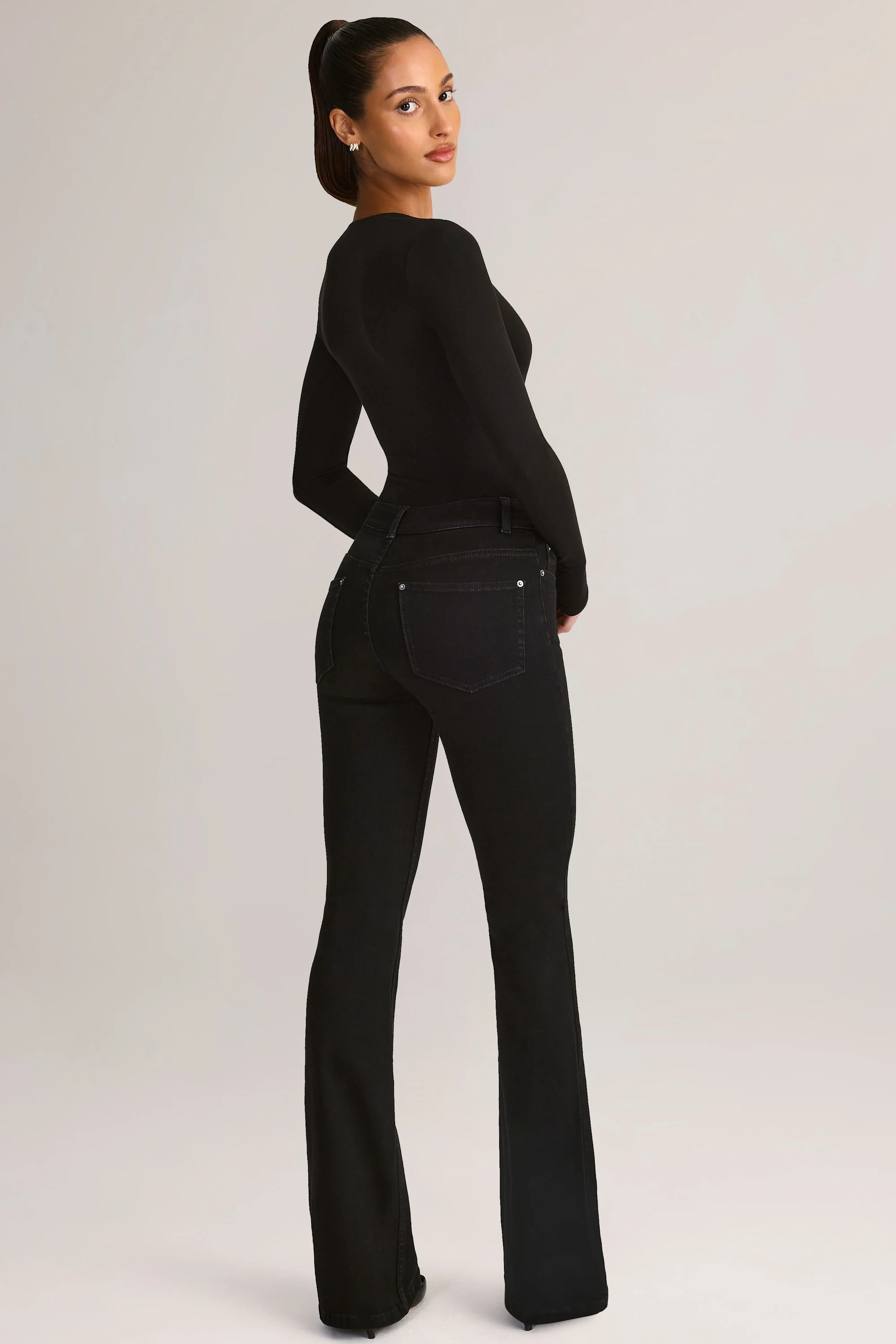 Denim Mid-Rise Flared Jeans in Black - Image 7