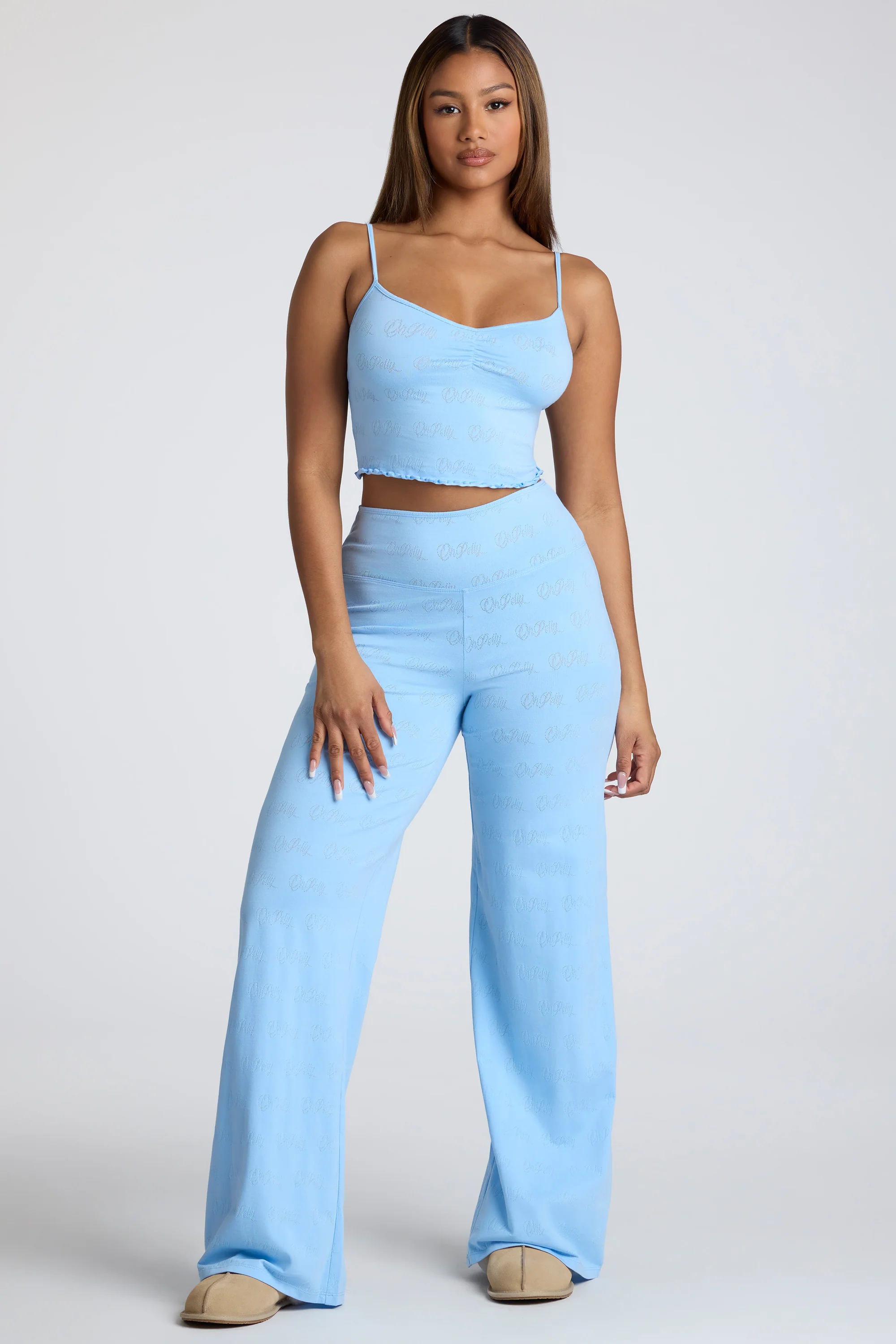 Strappy Ruched Pointelle Crop Top in Baby Blue - Image 7
