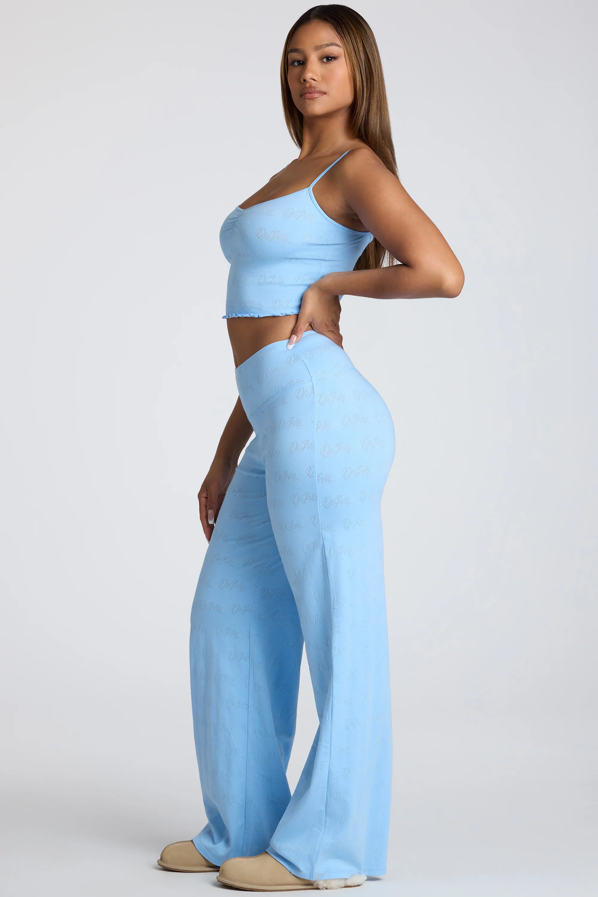 Strappy Ruched Pointelle Crop Top in Baby Blue - Image 8