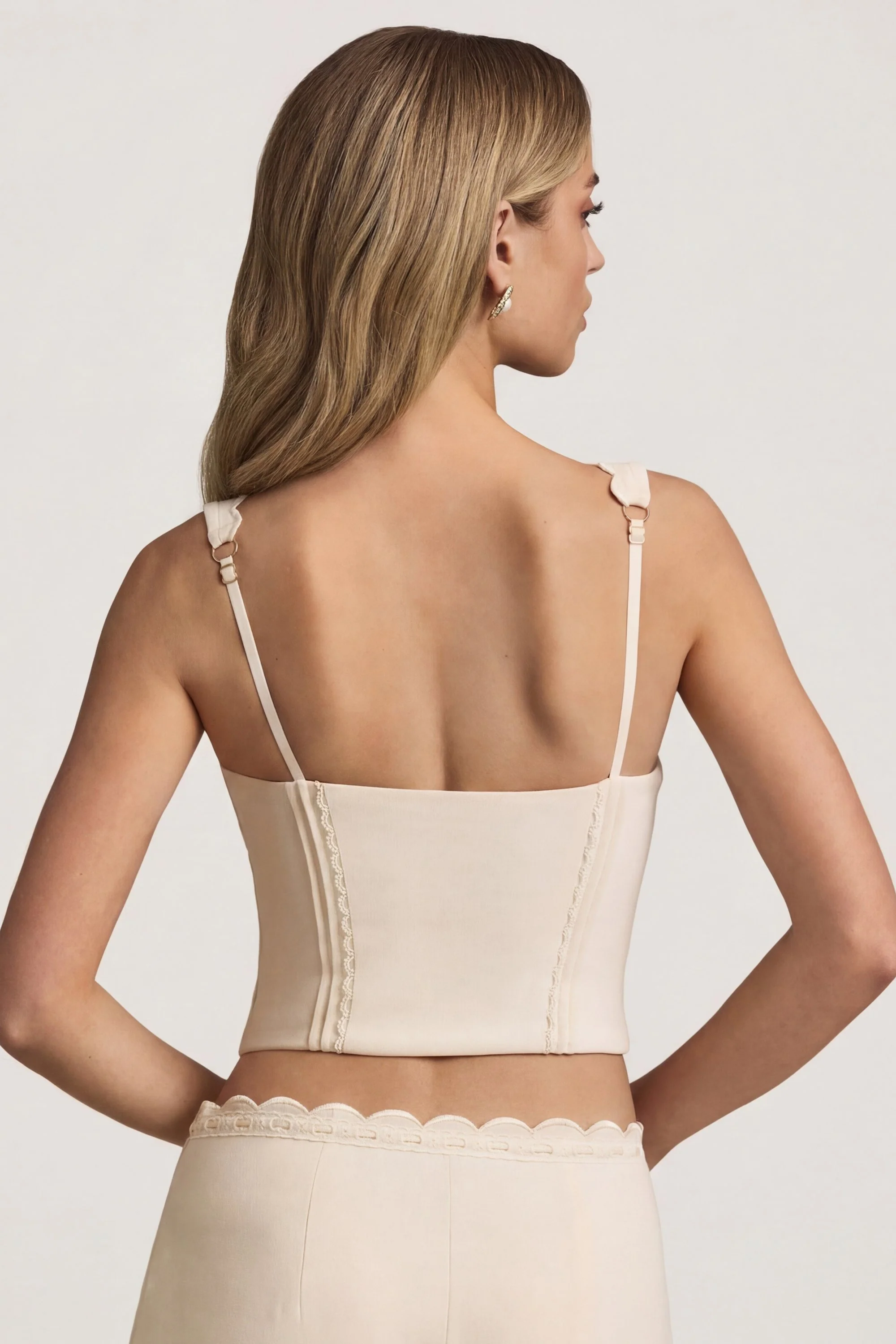 Plunge-Neck Scalloped Corset Top in Ivory - Image 2