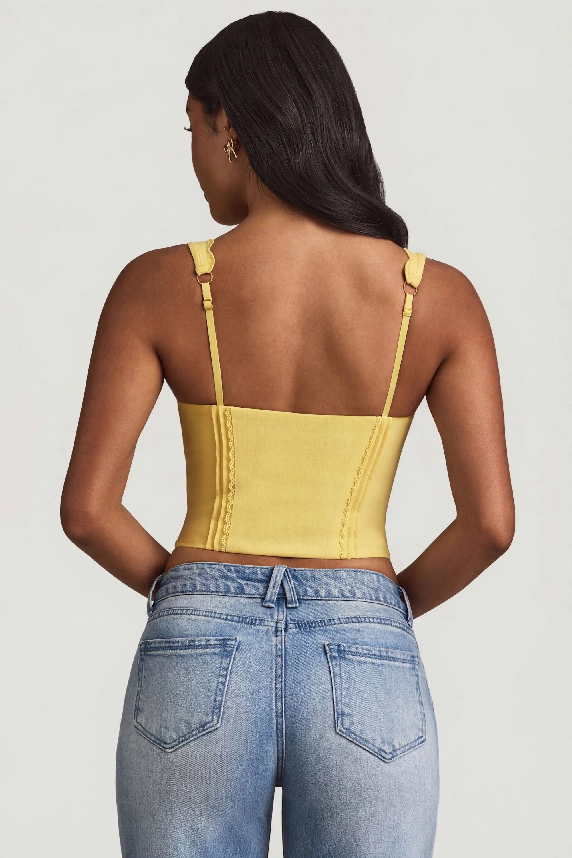 Plunge-Neck Scalloped Corset Top in Pastel Yellow - Image 2