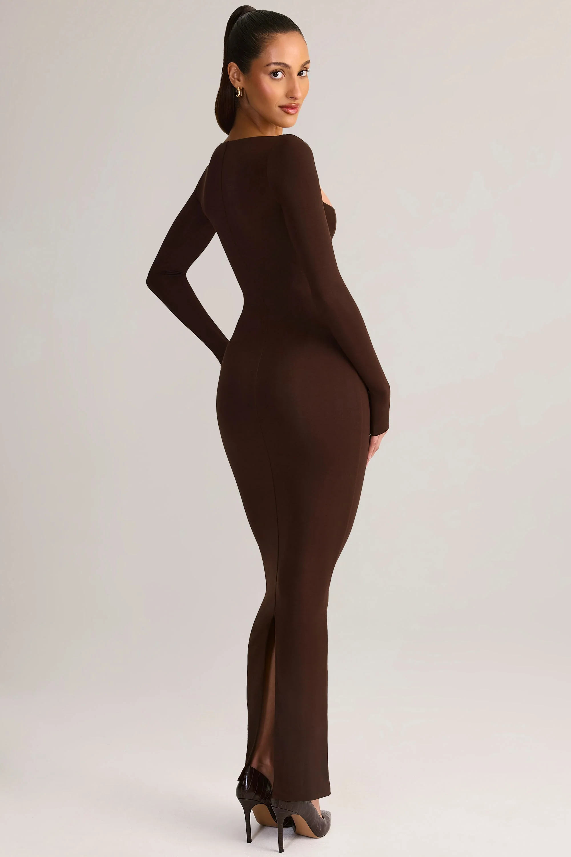 Modal Square-Neck Bodycon Maxi Dress in Chocolate Brown - Image 5
