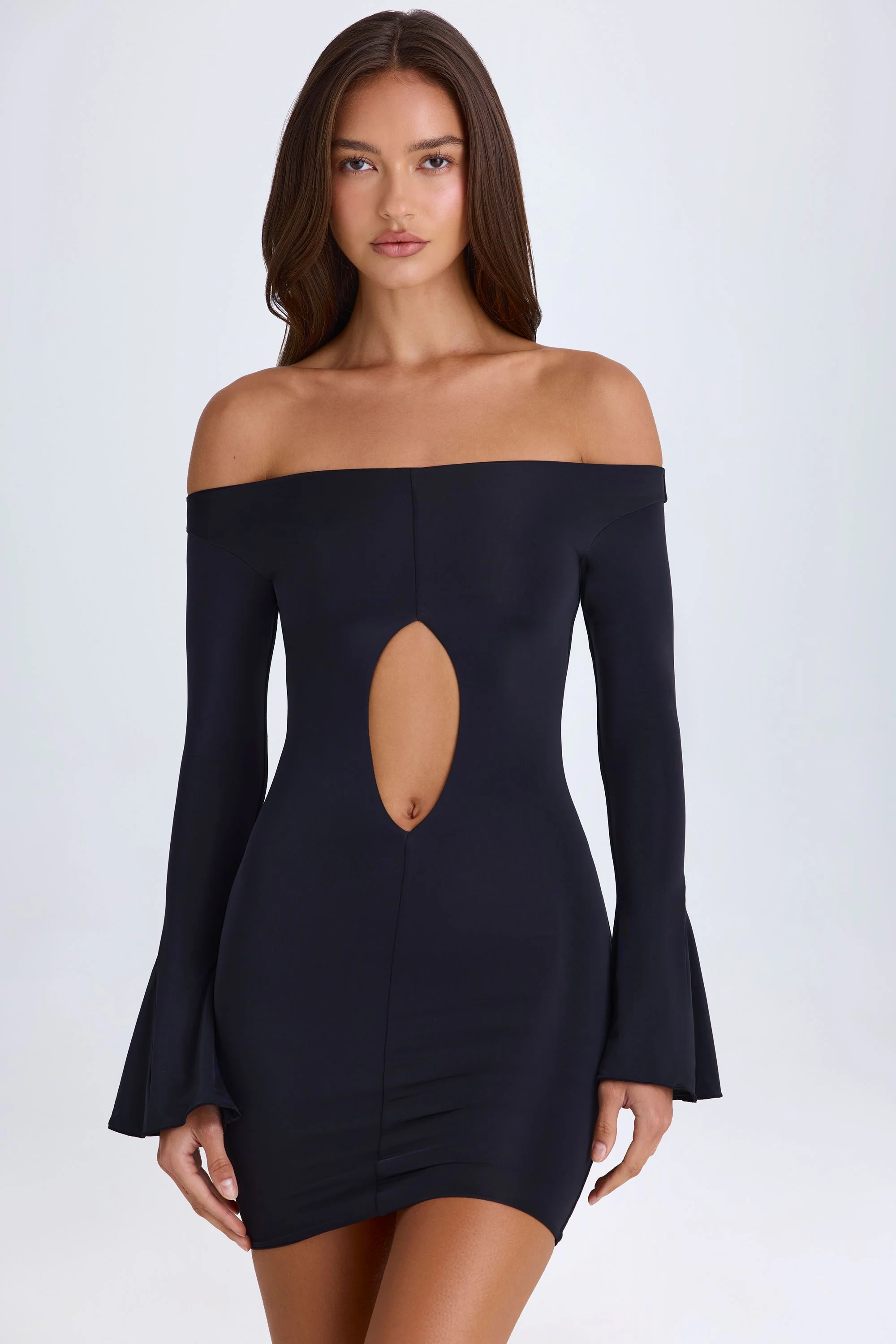 Off-Shoulder Cut-Out Mini Dress in Black - Image 5