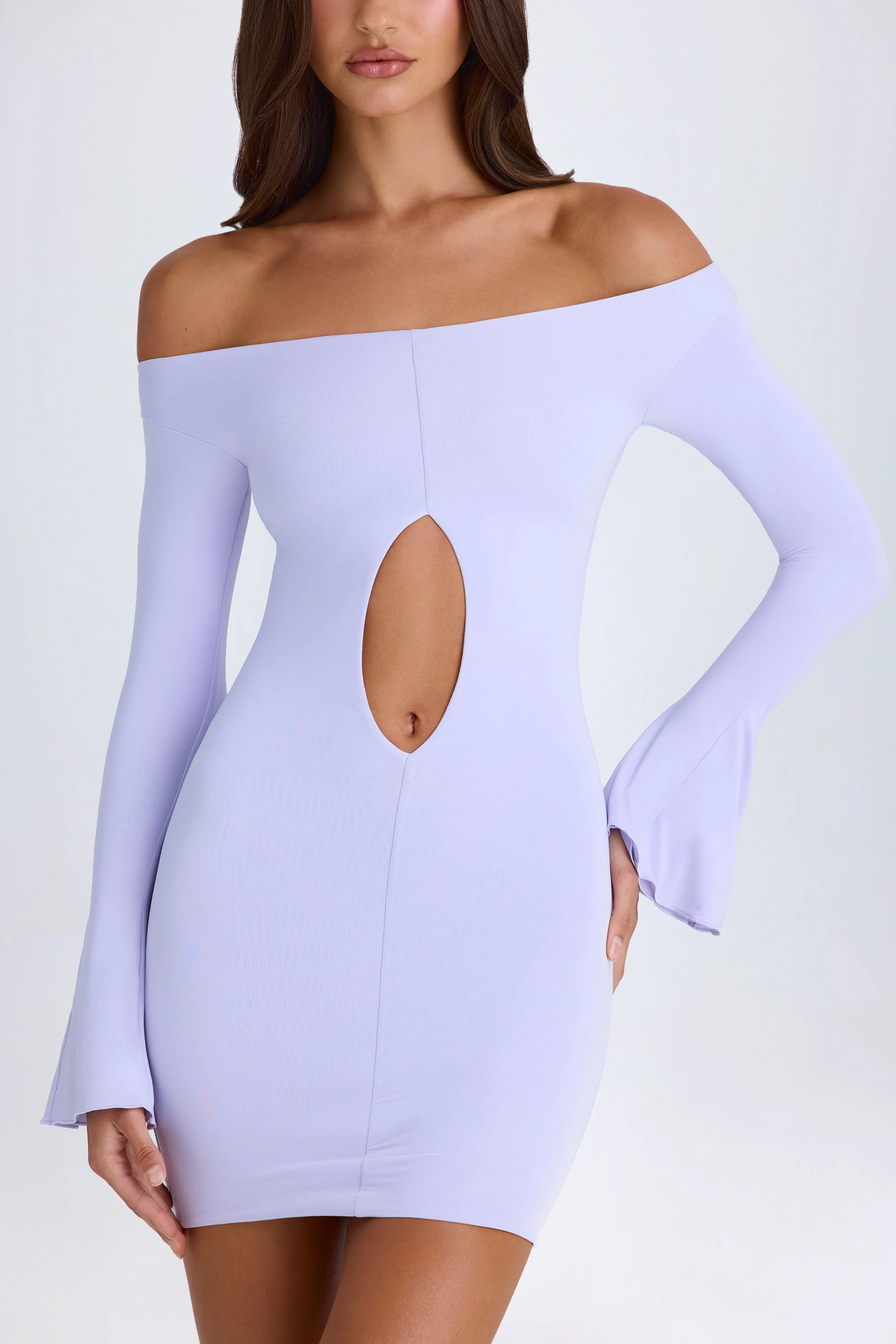Off-Shoulder Cut-Out Mini Dress in Soft Lilac - Image 4