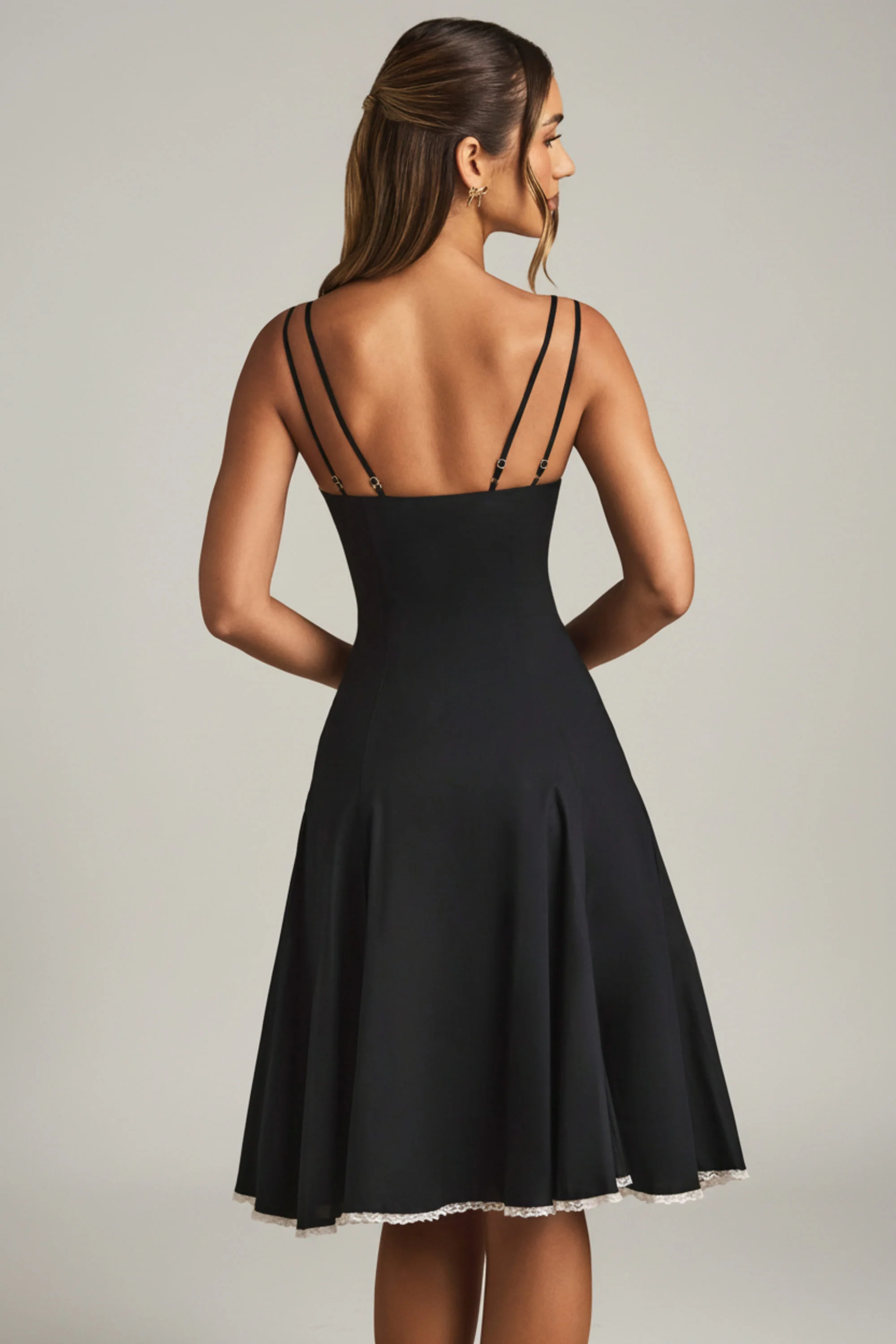 Bow-Detail A-Line Midi Dress in Black - Image 2
