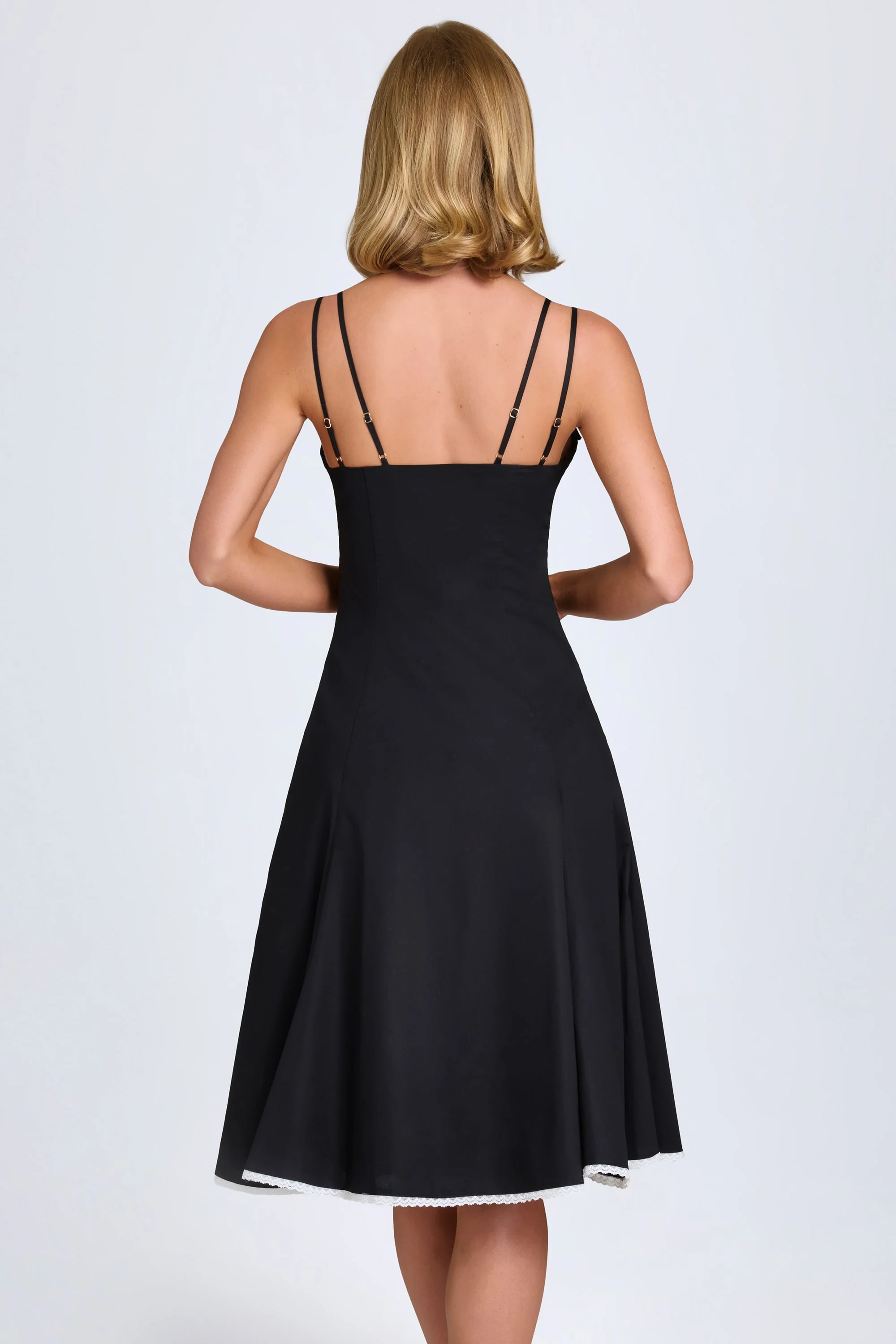 Bow-Detail A-Line Midi Dress in Black - Image 5