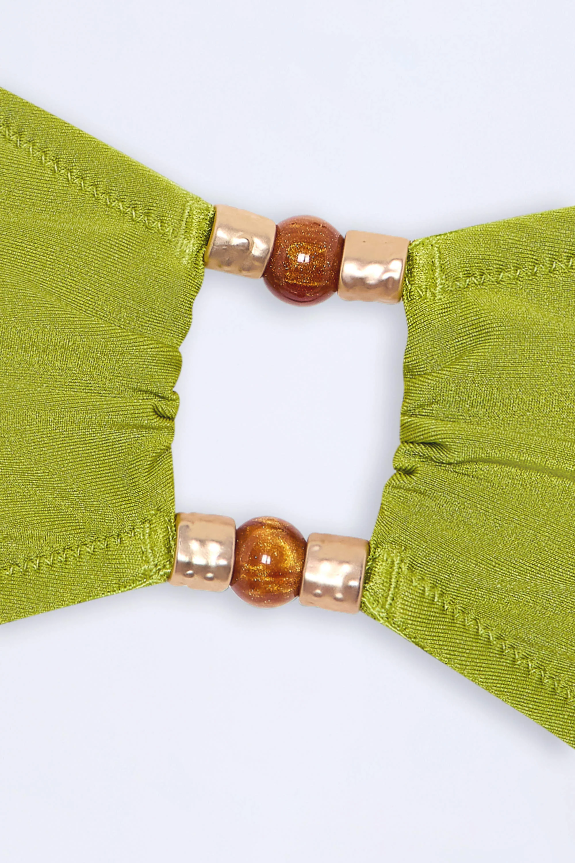 Bead-Embellished Bandeau Bikini Top in Olive Green - Image 6