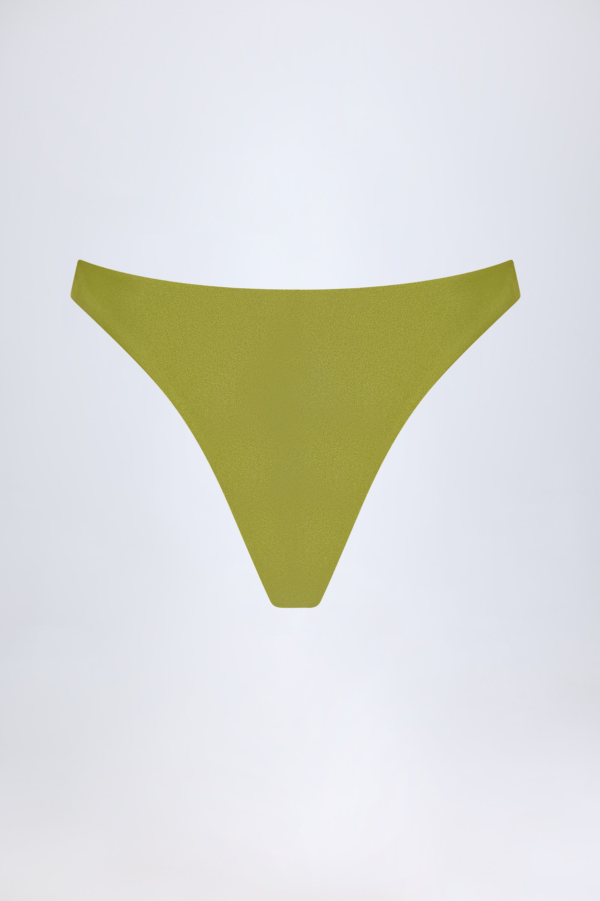 High-Leg Cheeky Bikini Bottoms in Olive Green - Image 4