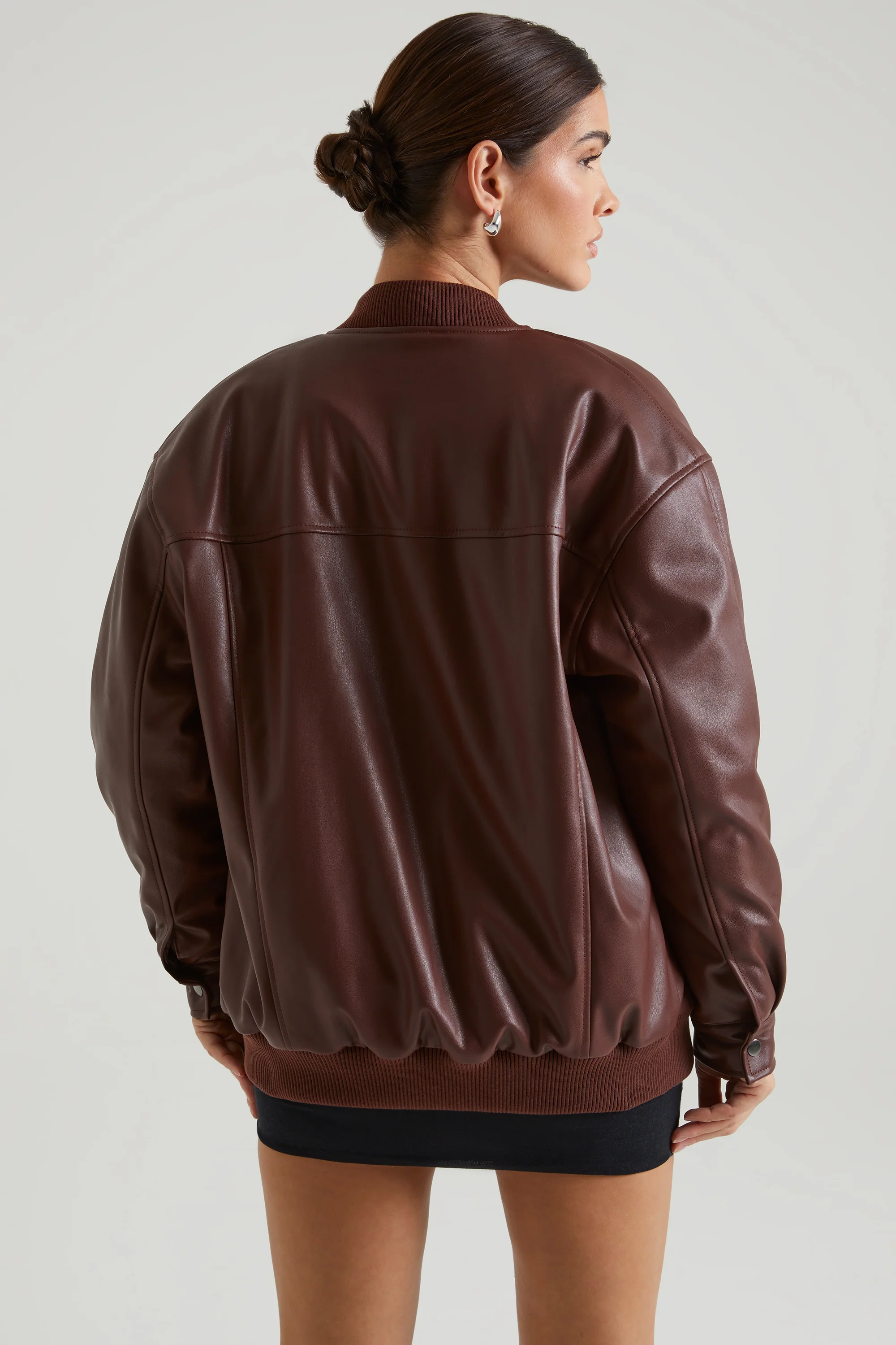 Faux Leather Jacket in Brown - Image 2