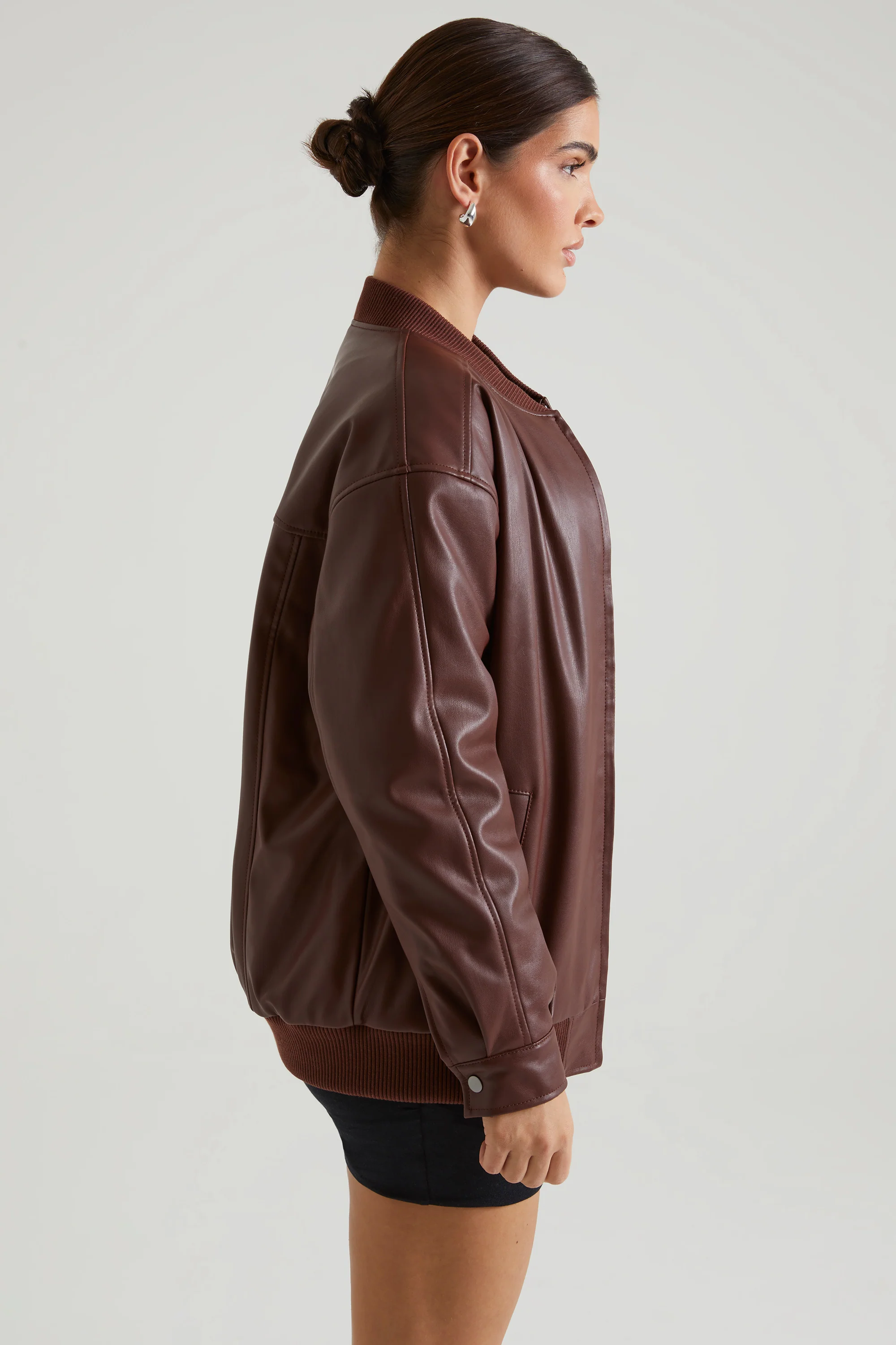 Faux Leather Jacket in Brown - Image 3