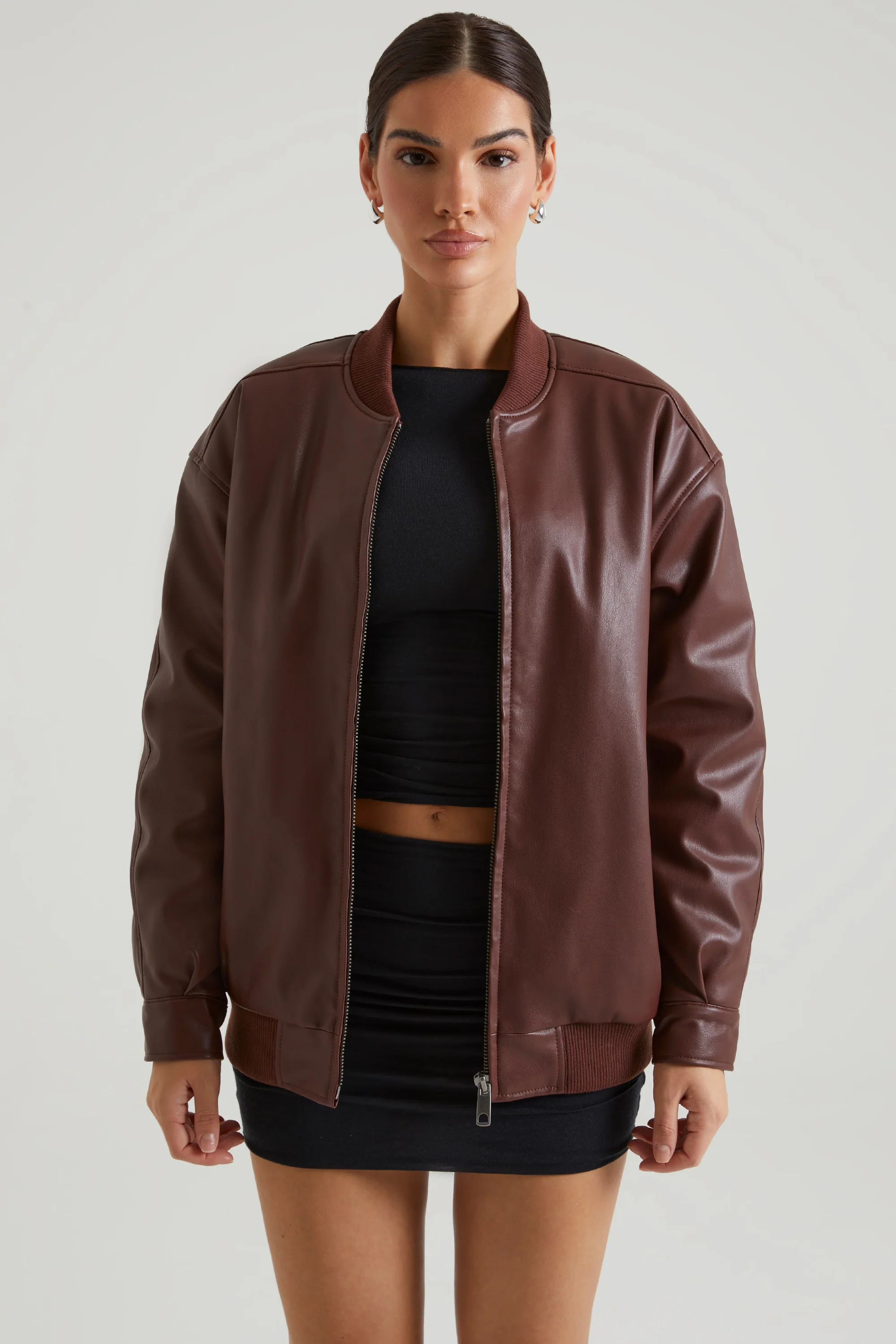Faux Leather Jacket in Brown - Image 7