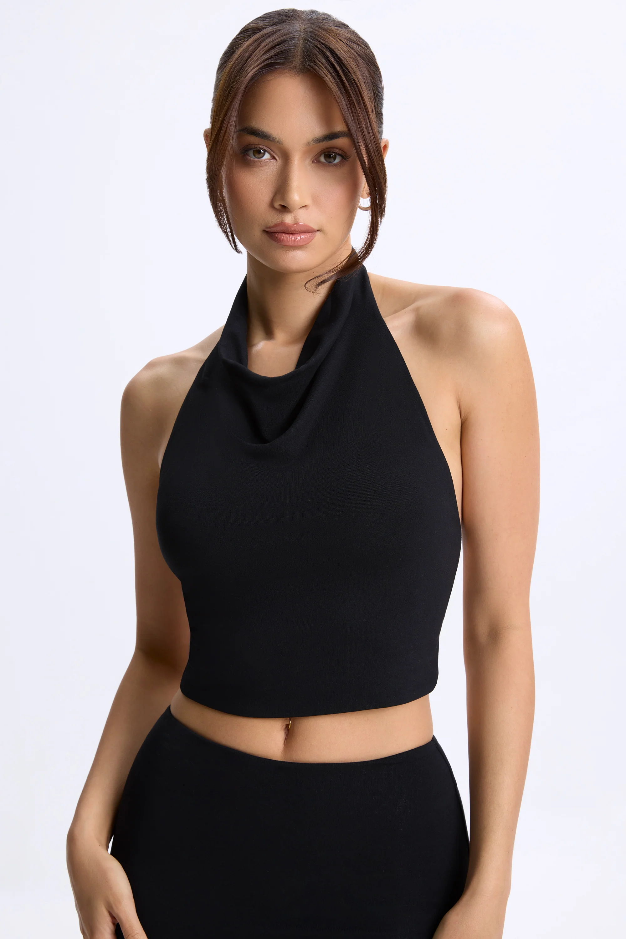 Modal Cowl-Neck Open-Back Top in Black - Image 2