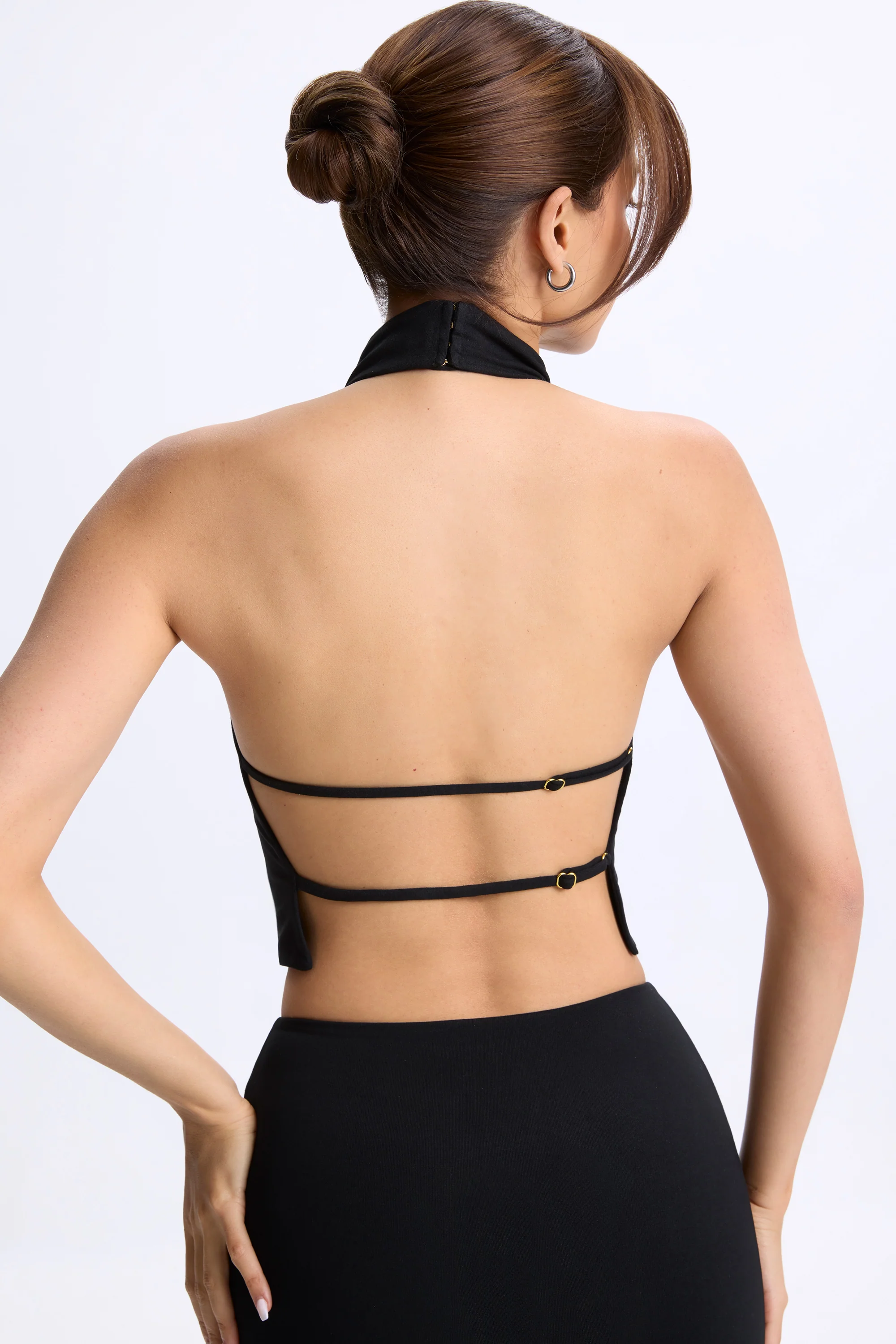 Modal Cowl-Neck Open-Back Top in Black - Image 4