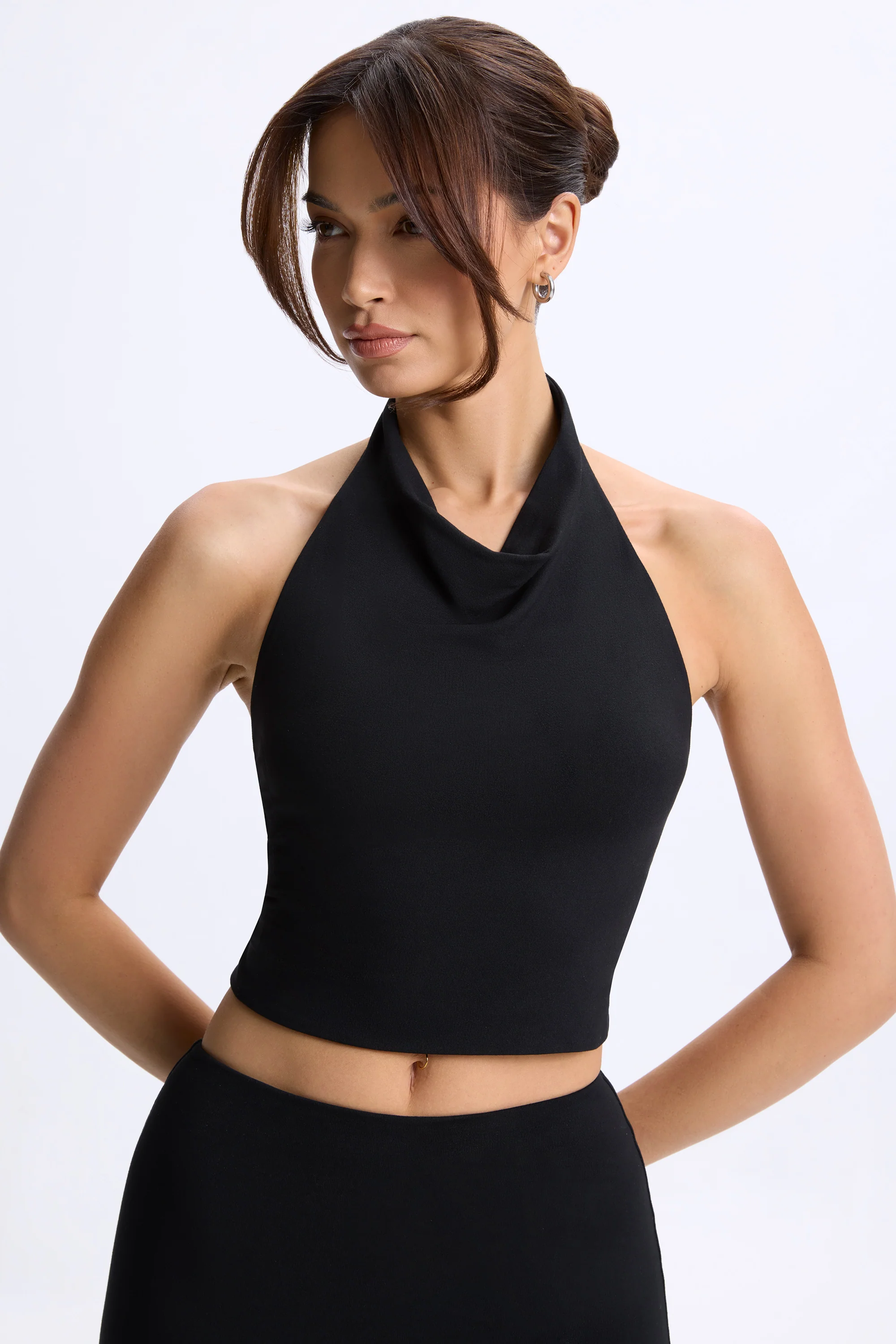 Modal Cowl-Neck Open-Back Top in Black - Image 5