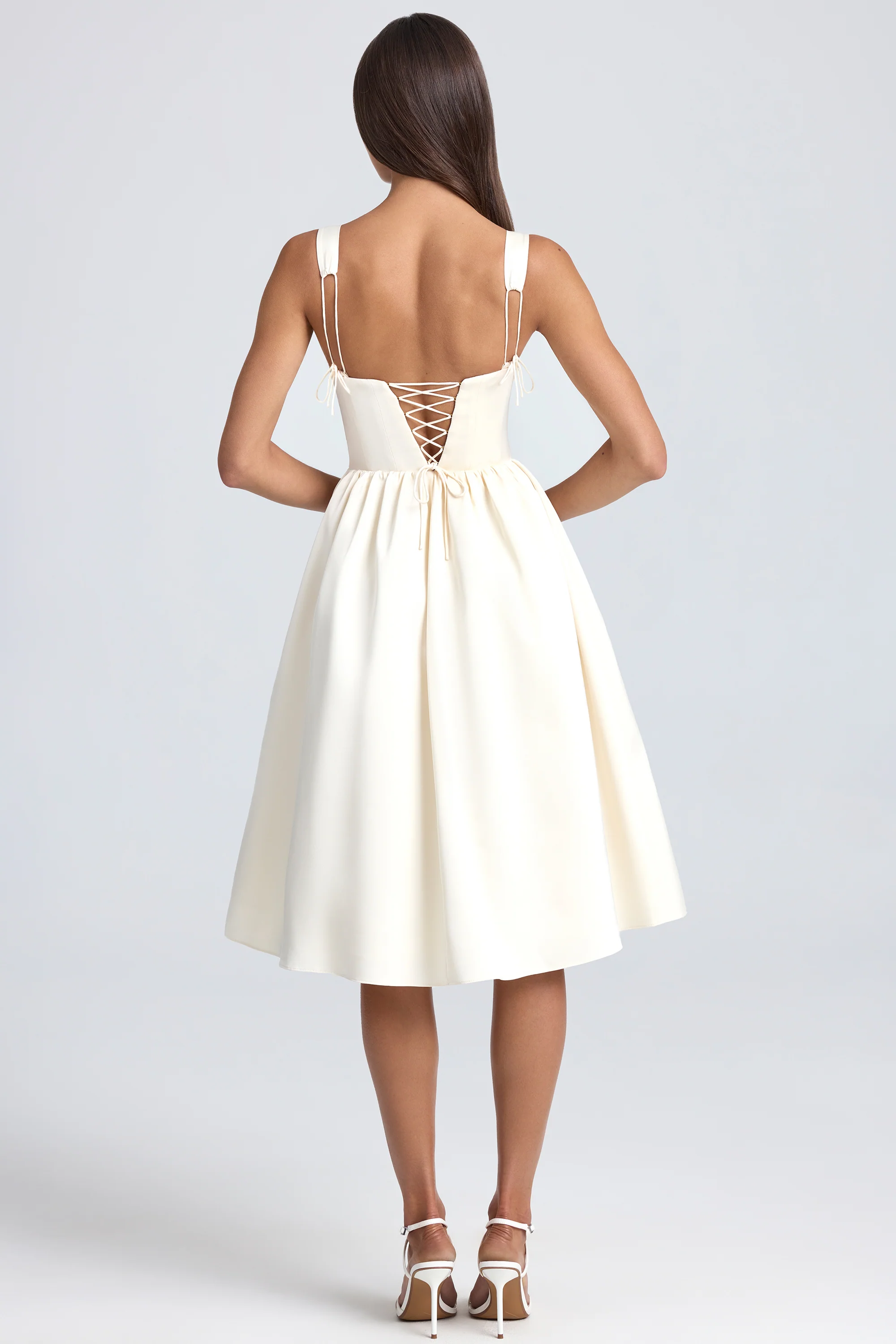 Draped Corset Midaxi Dress in Ivory - Image 2