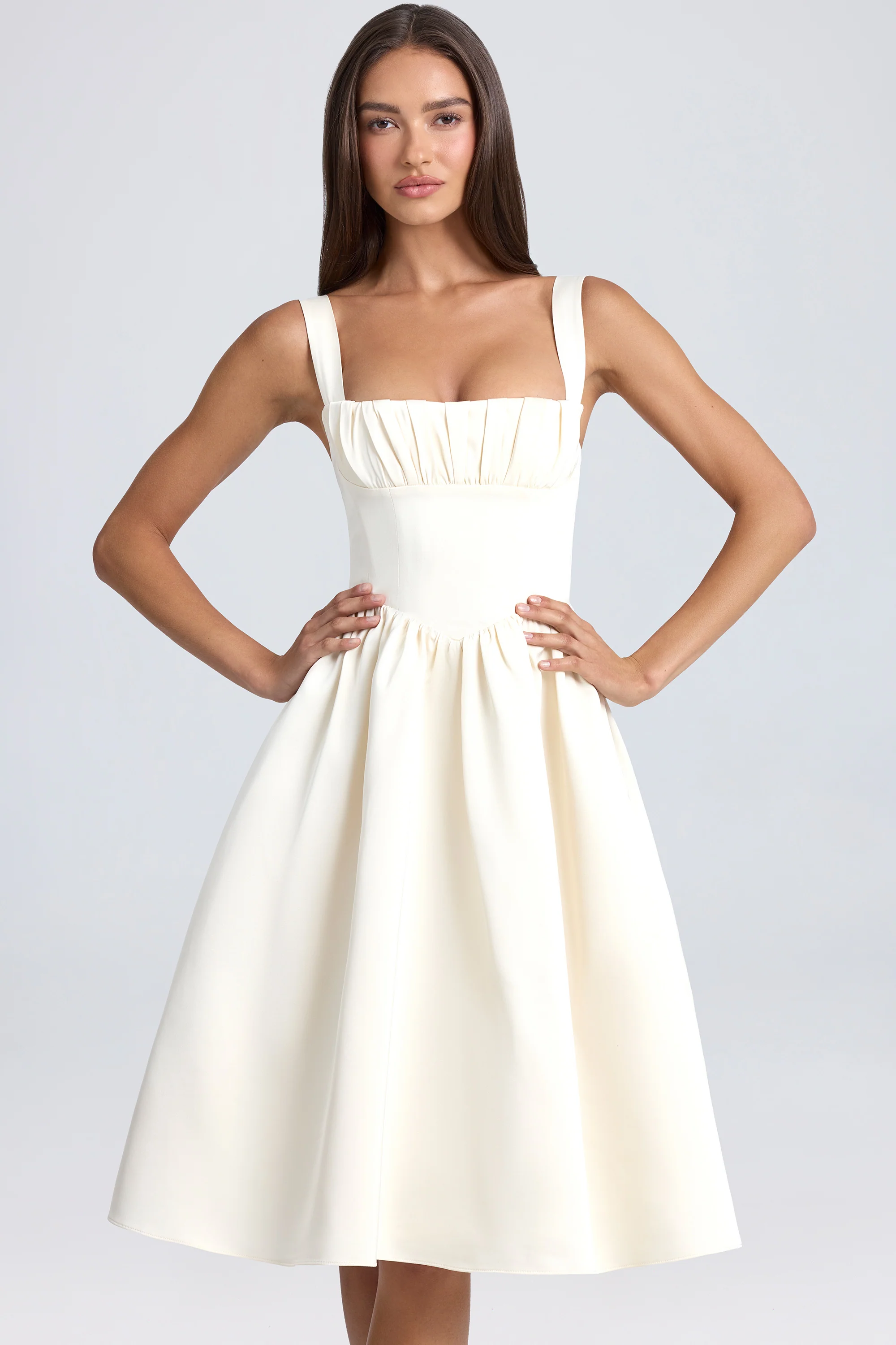 Draped Corset Midaxi Dress in Ivory - Image 5